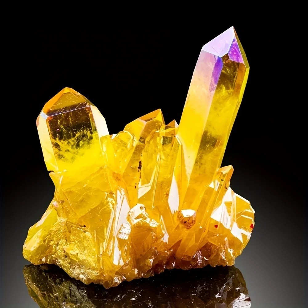 Natural Aura Yellow Citrine Crystal Titanium Cluster Healing Mineral Specimen US