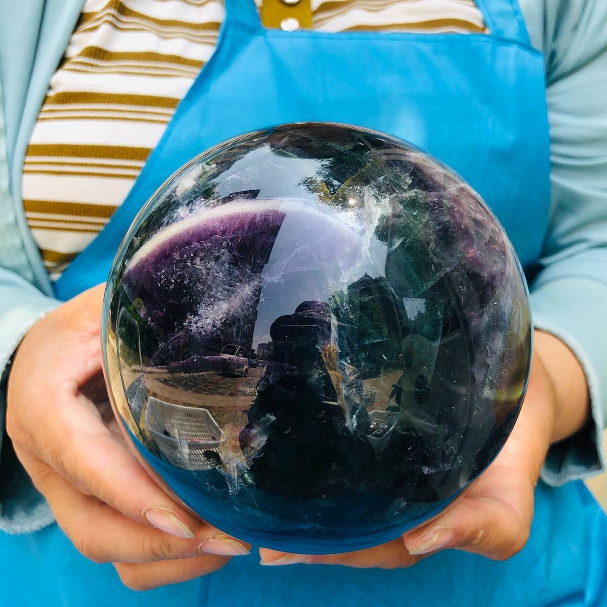 6.13LB Natural Crystal Rainbow Fluorite Sphere Display Ball Reiki Healing