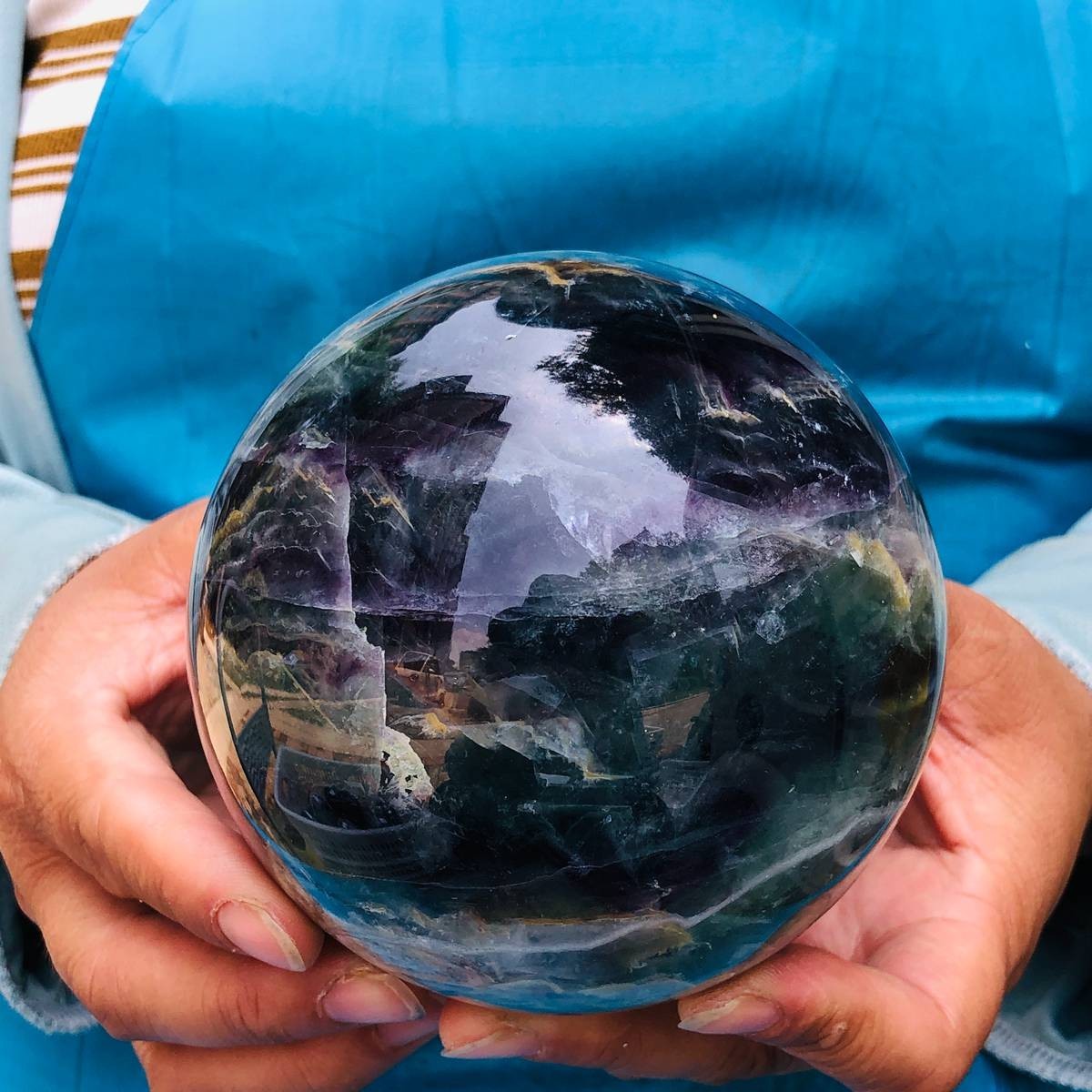 4.09LB Natural Crystal Rainbow Fluorite Sphere Display Ball Reiki Healing