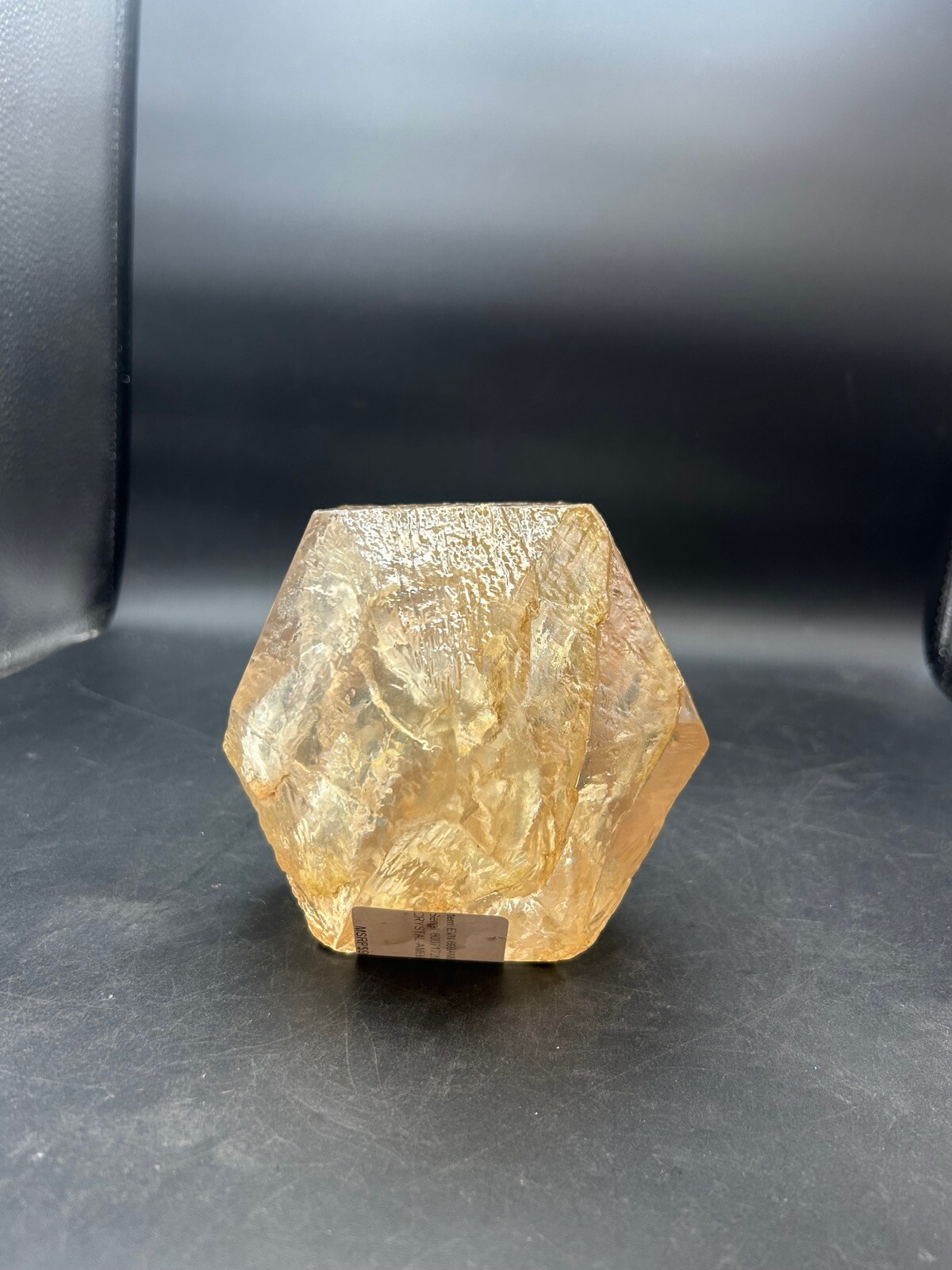 Vintage Crystal Amber Mineral Specimen in Lucite Paperweight Desk Decor