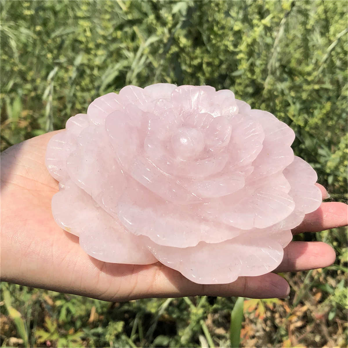 510g Natural carved rose quartz flower reiki quartz crystal skull polishing deco