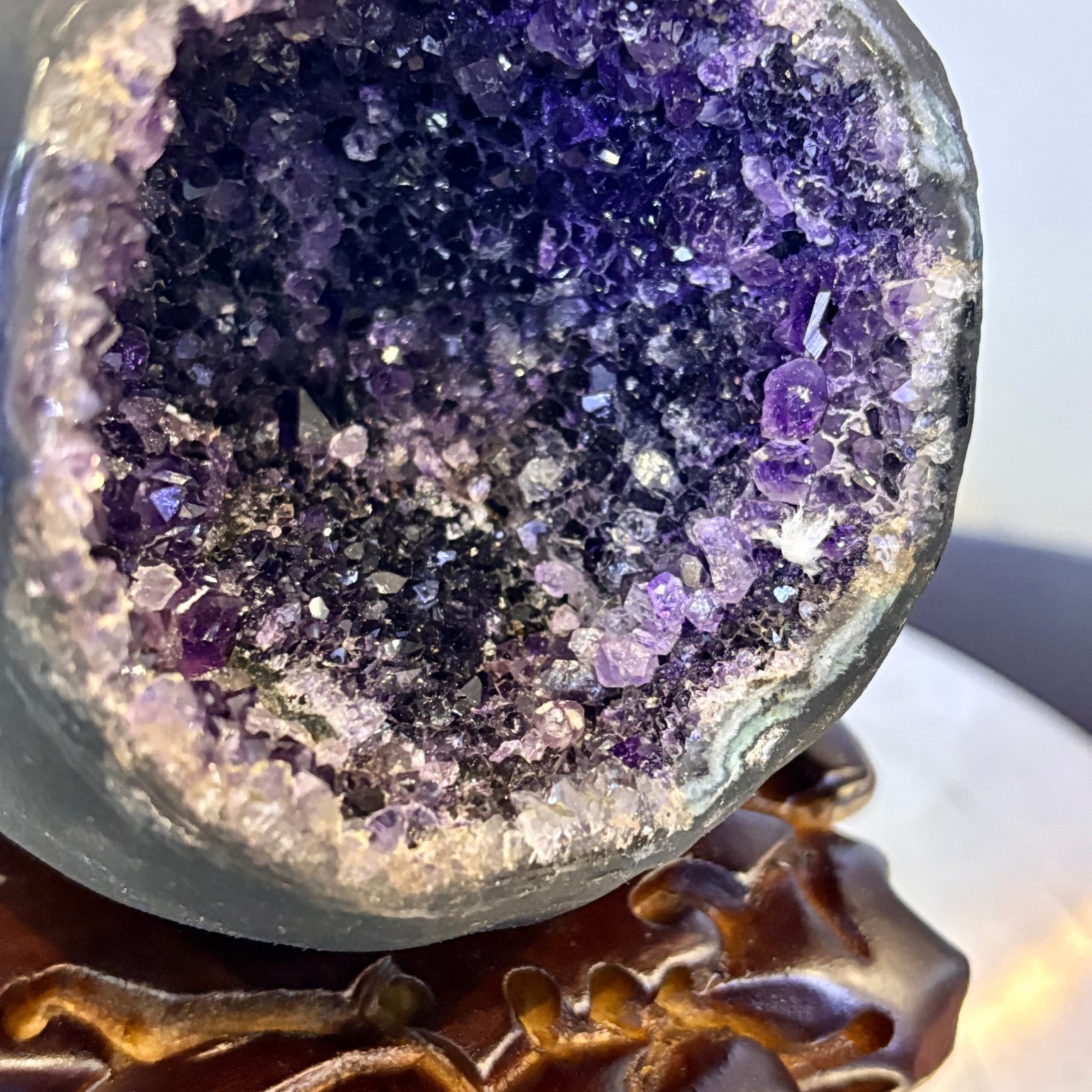 3.52LB Natural uruguay amethyst geode quartz money bag crystal +stand