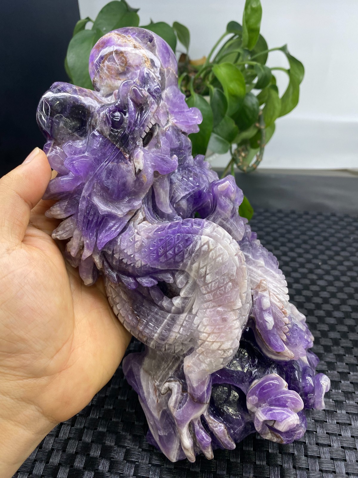 3.67lb Natural Dreamy Amethyst Quartz Carved Dragon Skull Crystal Reiki healing