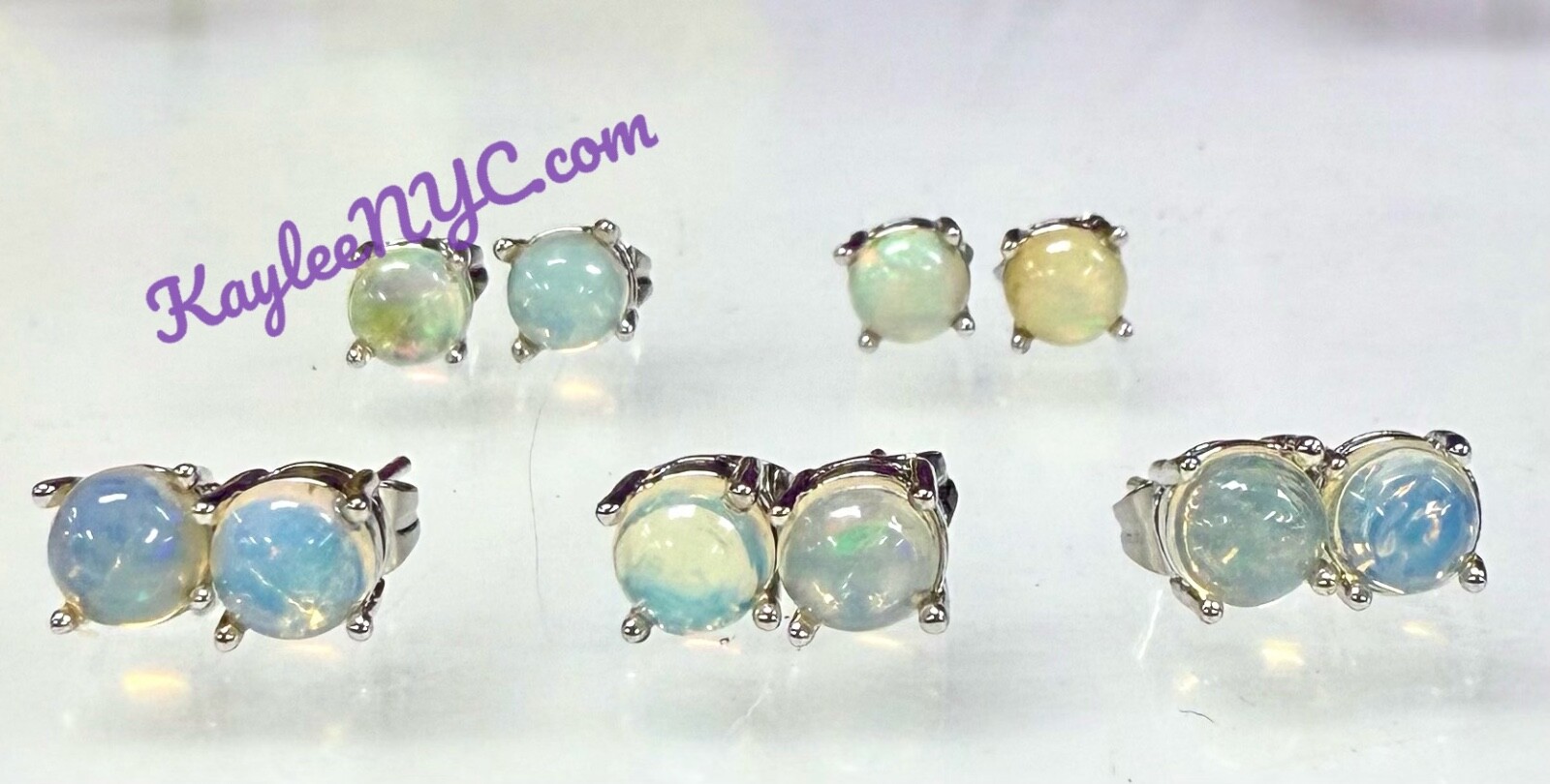 Wholesale Lot 5 Pairs Natural Opal Sterling Silver 925 Studs 6mm Round