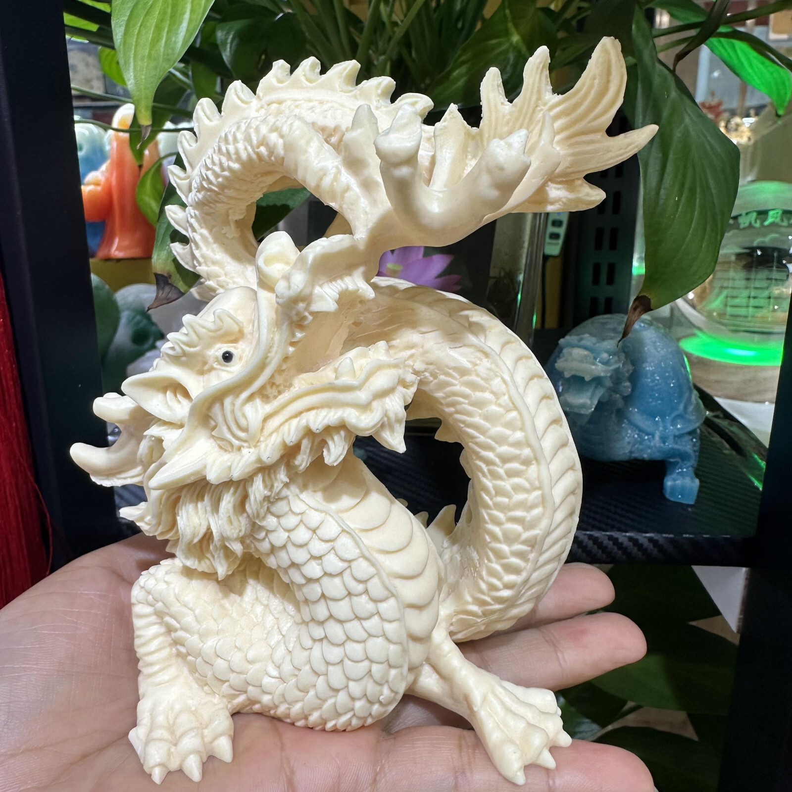 natural Genuine Taguo handmade engrave dragon skull healing decorate gift 1pc
