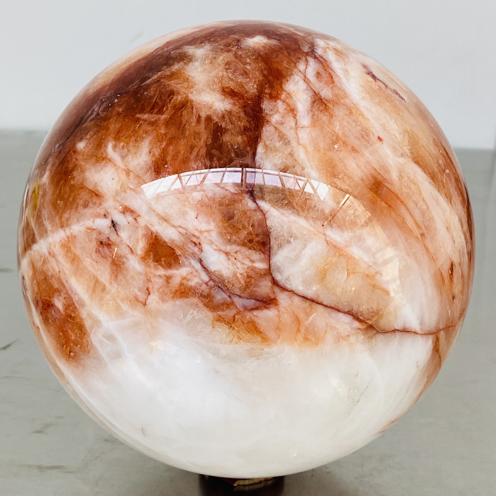 Natural Red Glue Flower Quartz Sphere Crystal Ball Healing 5460G