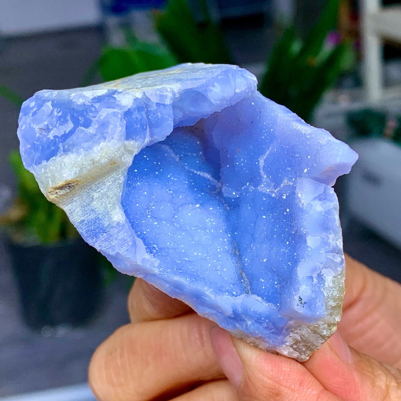 100G Natural Blue striped agate geode Crystal Mineral Specimens healing A963
