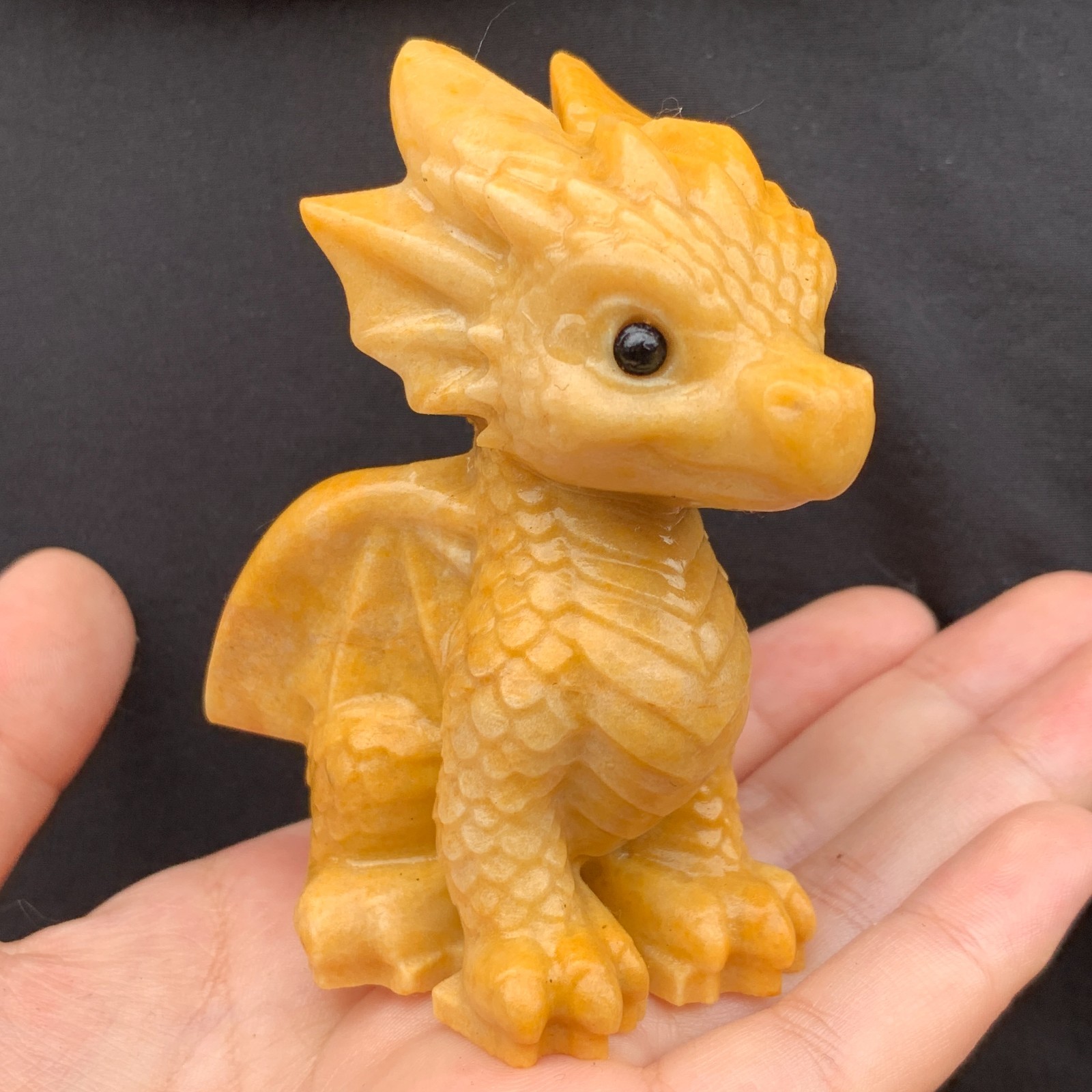 1pc Natural Yellow Jade Quartz Carved Little Dragon Skull Crystal Reiki Decor