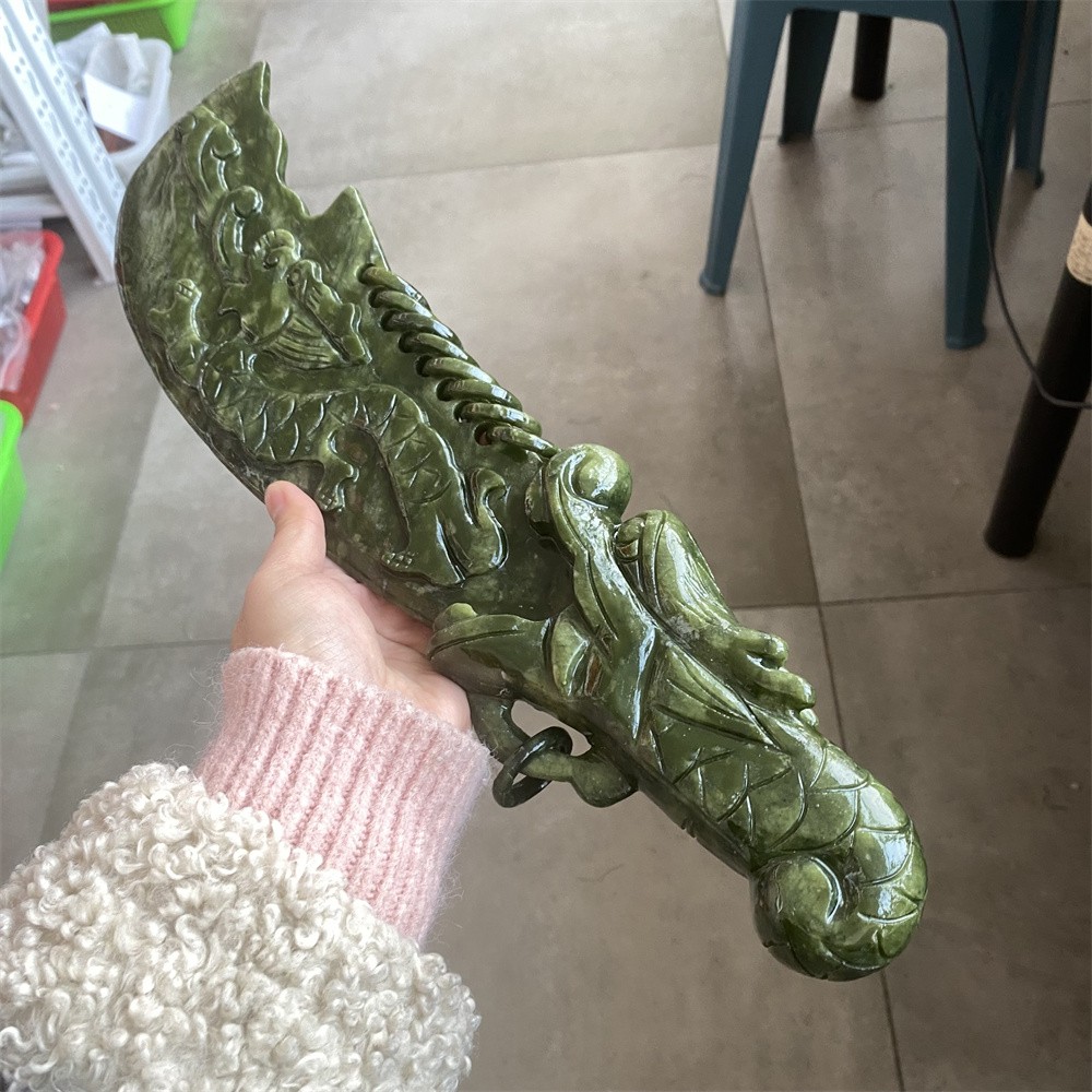 4LB 14.6″Natural Xiuyan Jade Broadsword Crystal Heal Carving Quartz Decor Energy