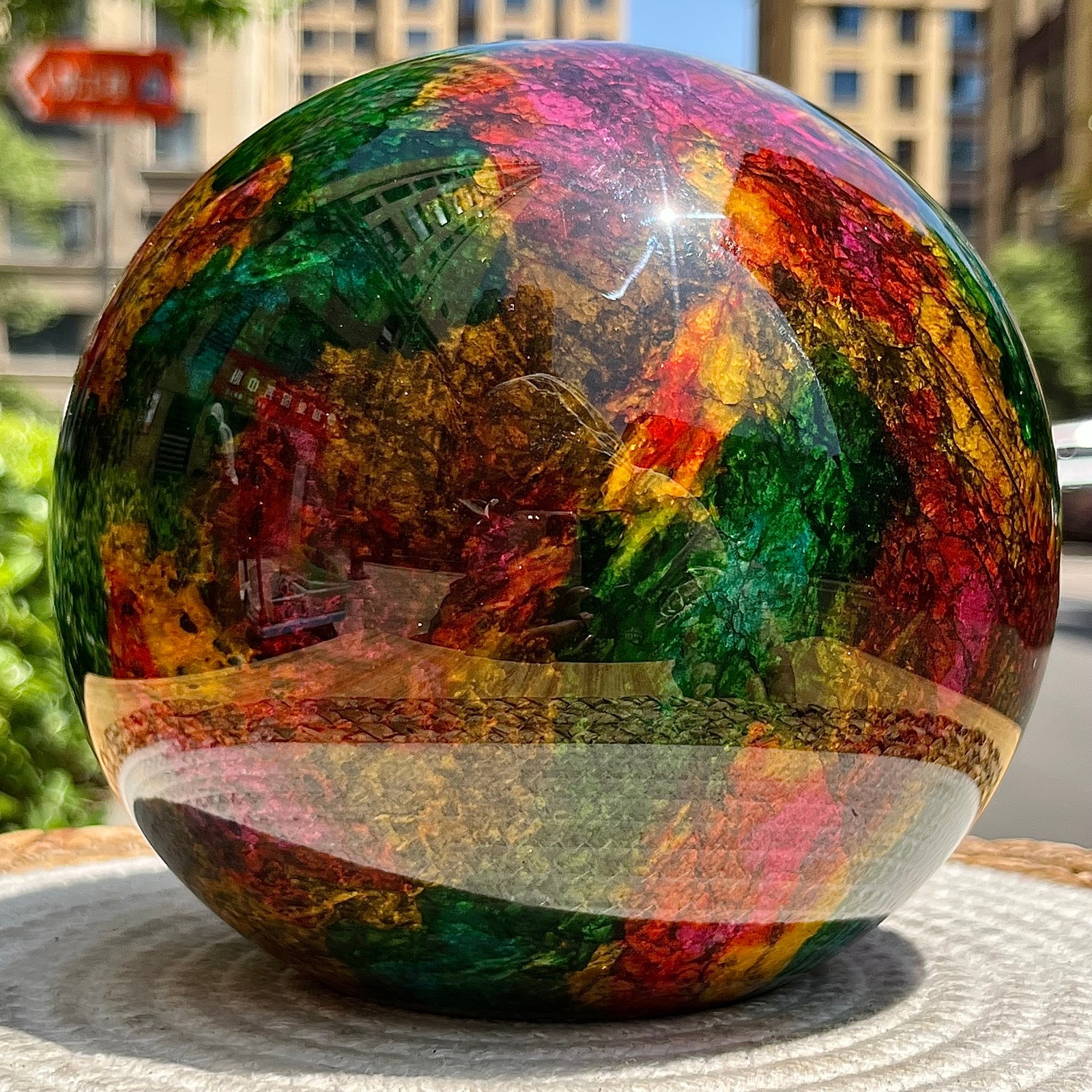 Natural Seven Colors Jade Polished Half Sphere with Flat Base for Decor 11.1 lb