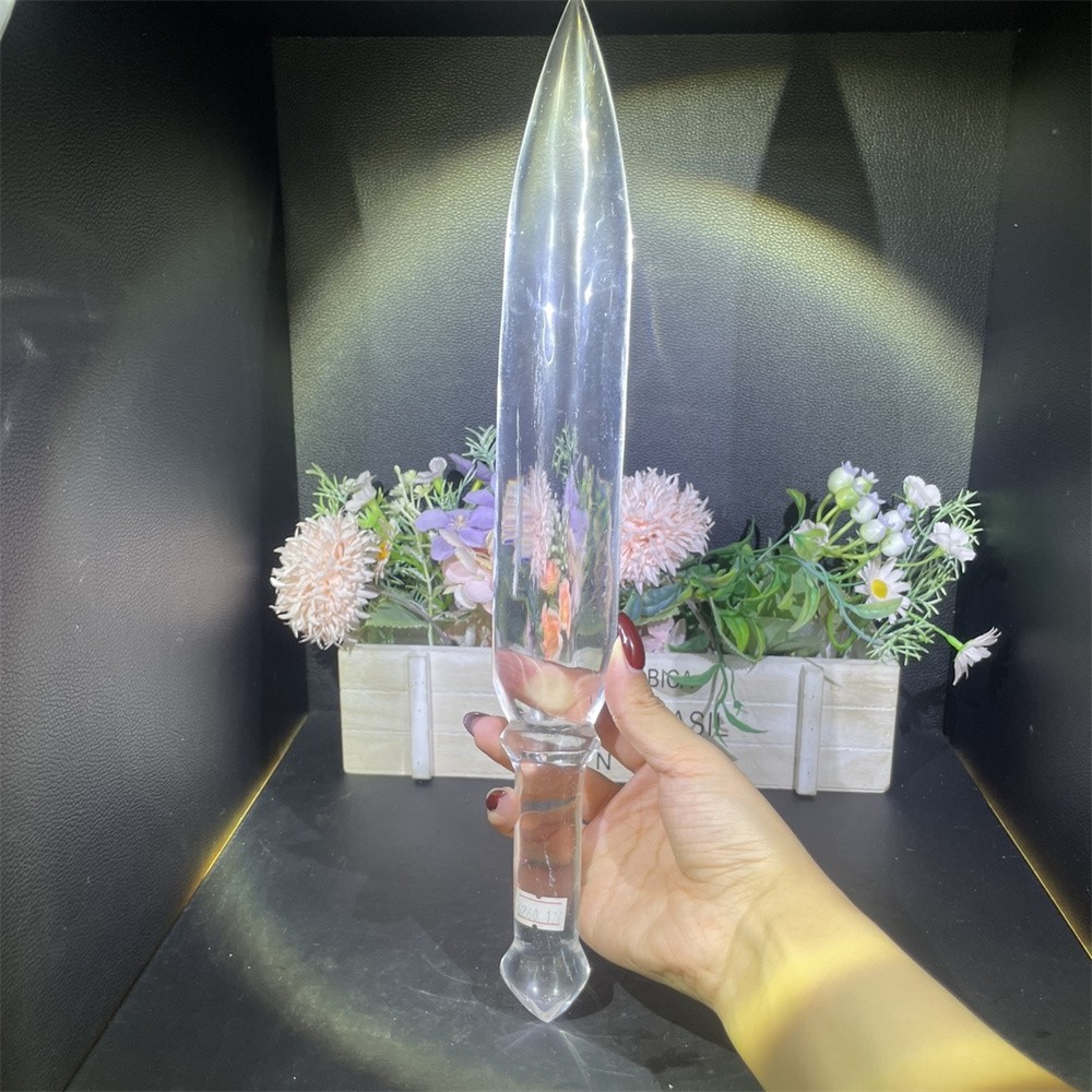 0.8LB 14.9″ Natural A++ Clear Quartz Sword Carving Crystal Quartz Mineral Reiki