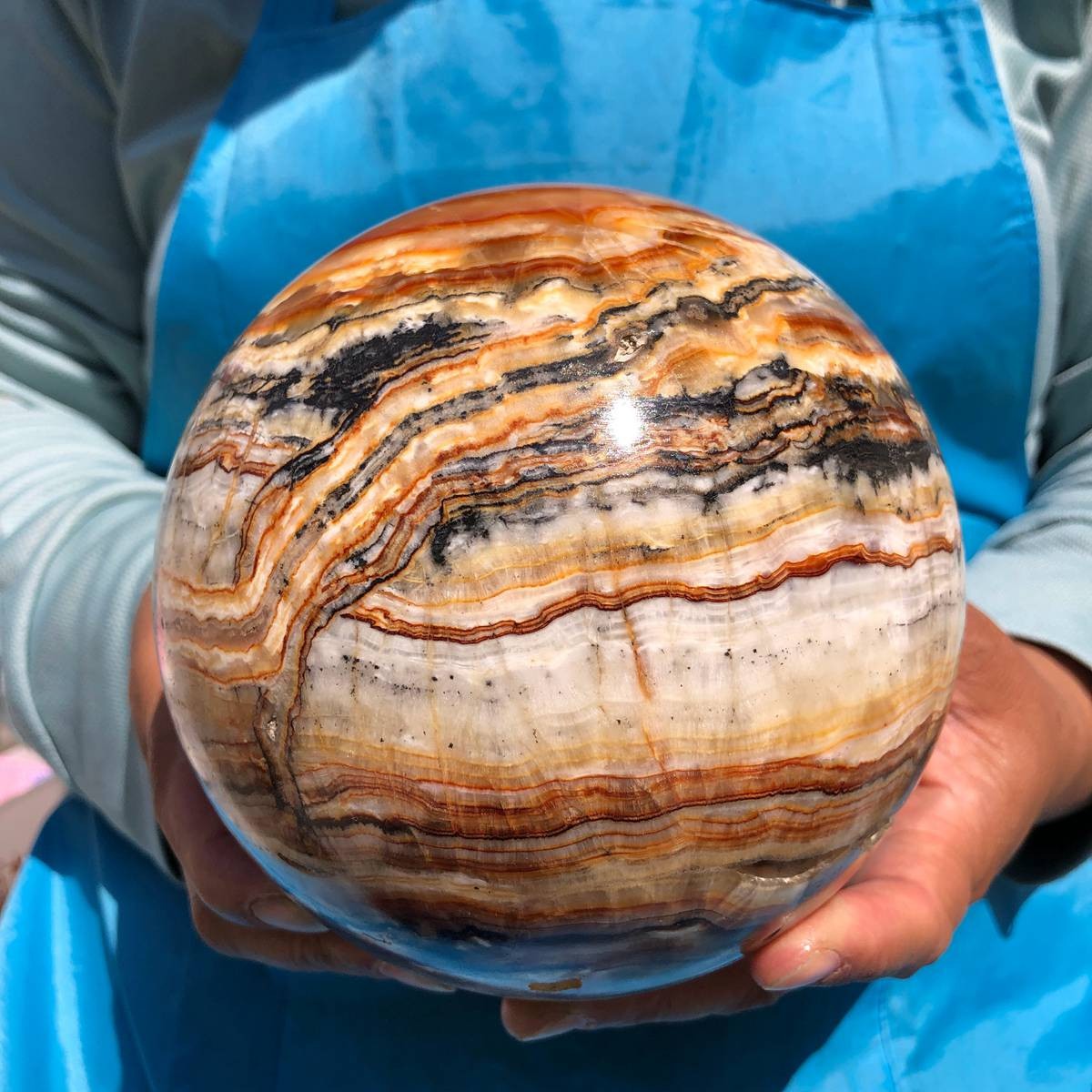 7.12LB Rare Natural Striped Agate Ball Quartz Crystal Sphere Aura Healing 4824