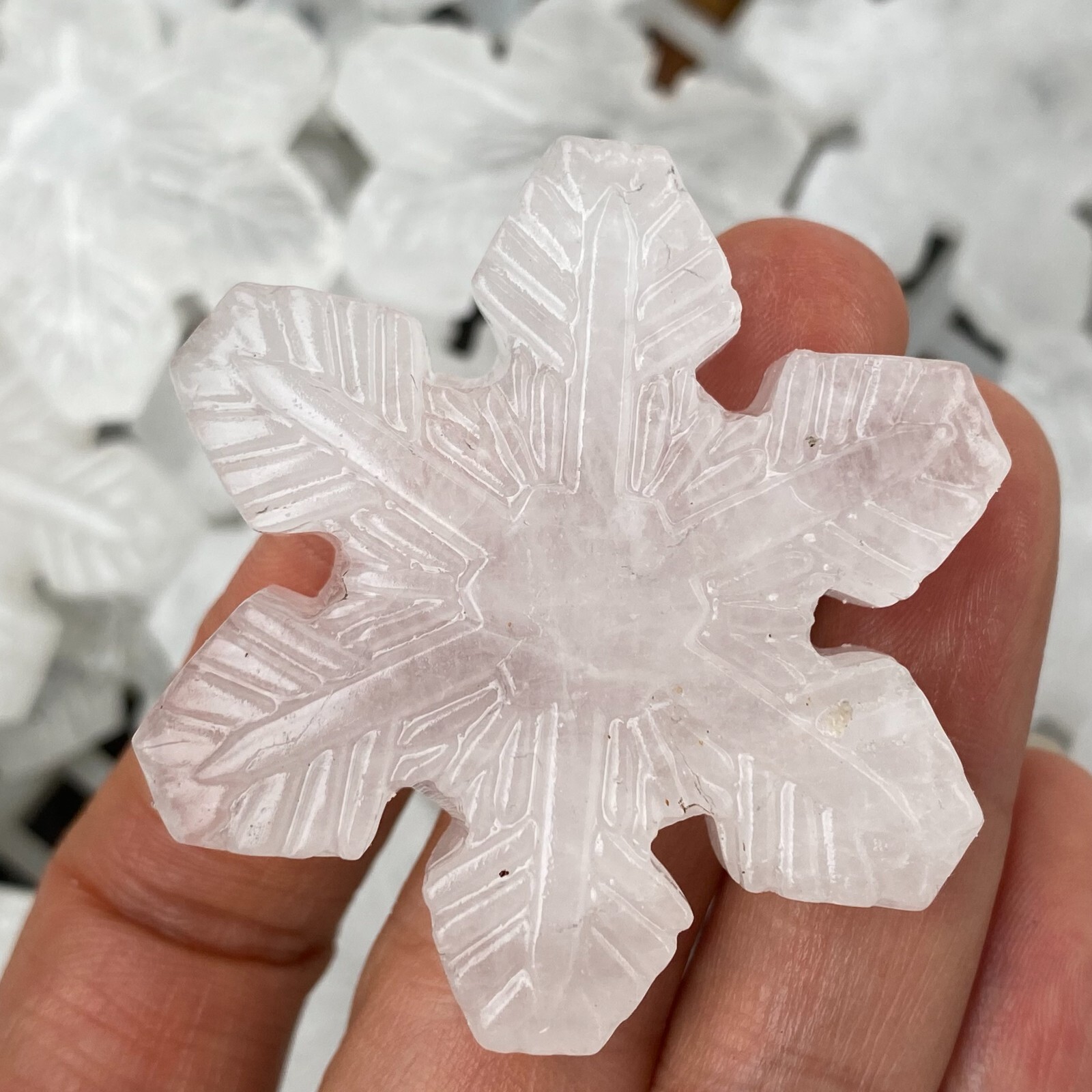 TOP Natural Gypsum Selenite snow Hand Carved Quartz Crystal Reiki healing 1PC