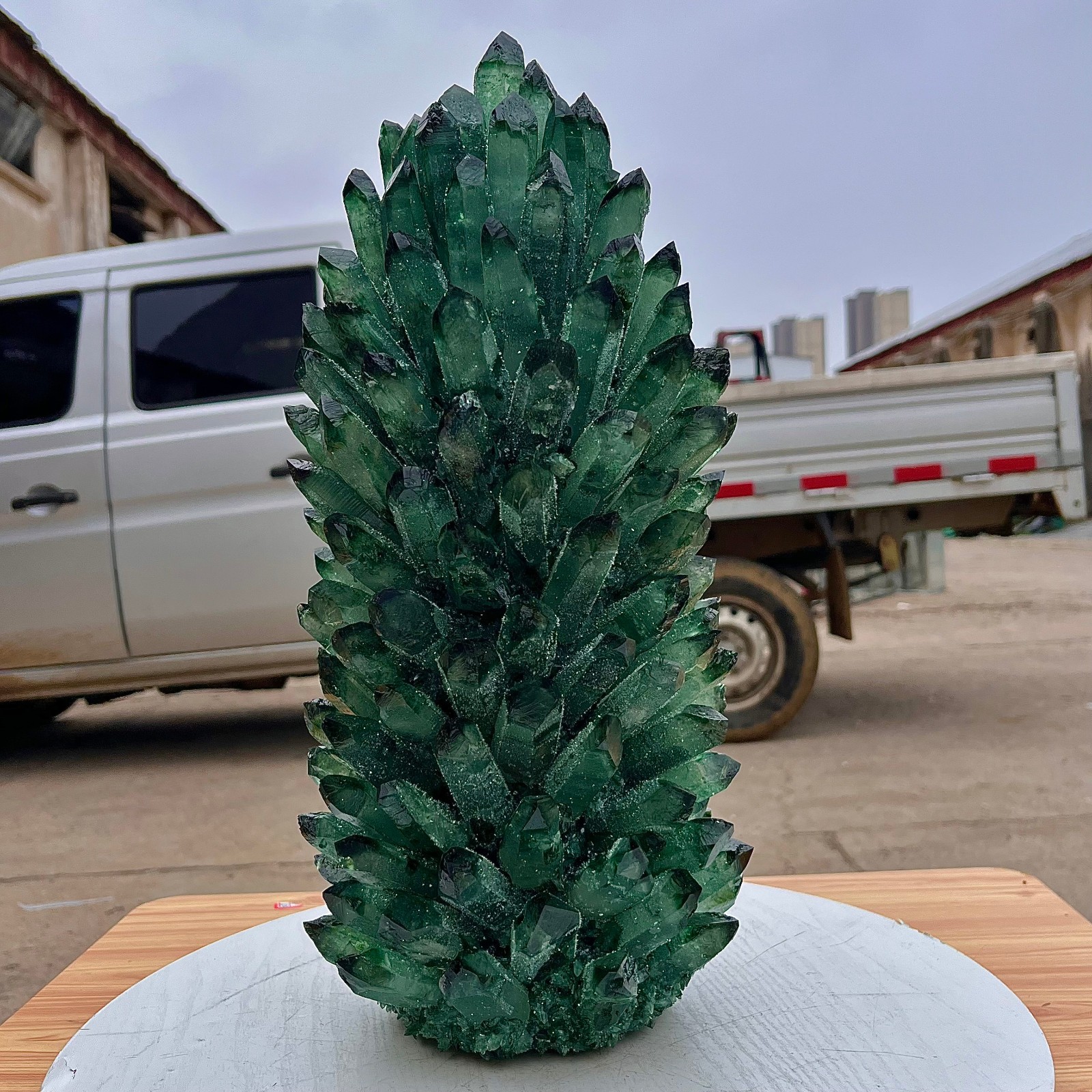 24.86LB Green crystal cluster column sample crystal flower home decor