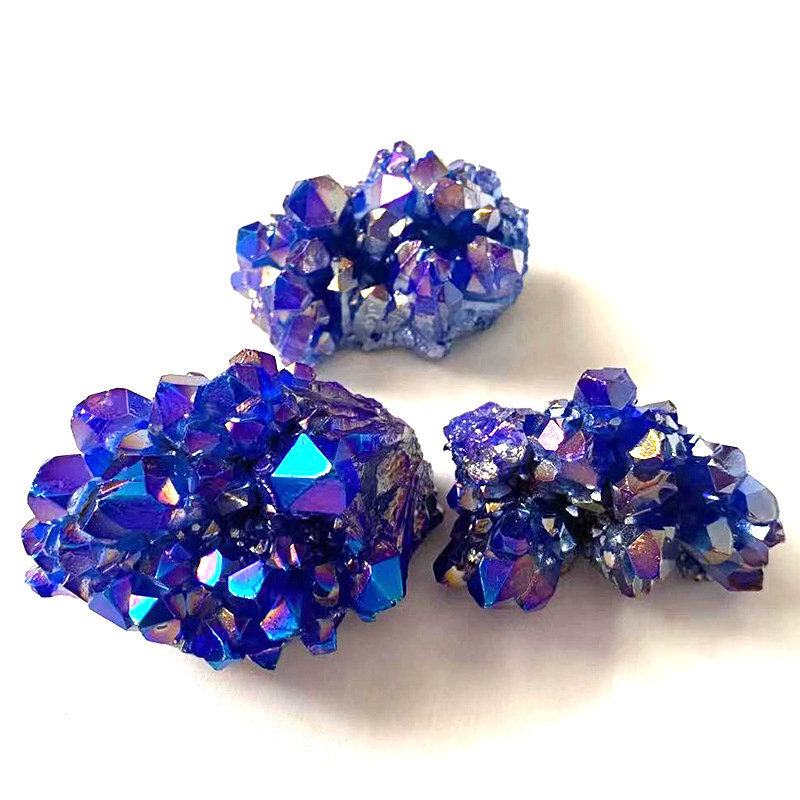 50g Natural Aura Blue Titanium Ore Stone Quartz Crystal Cluster Energy Specimen