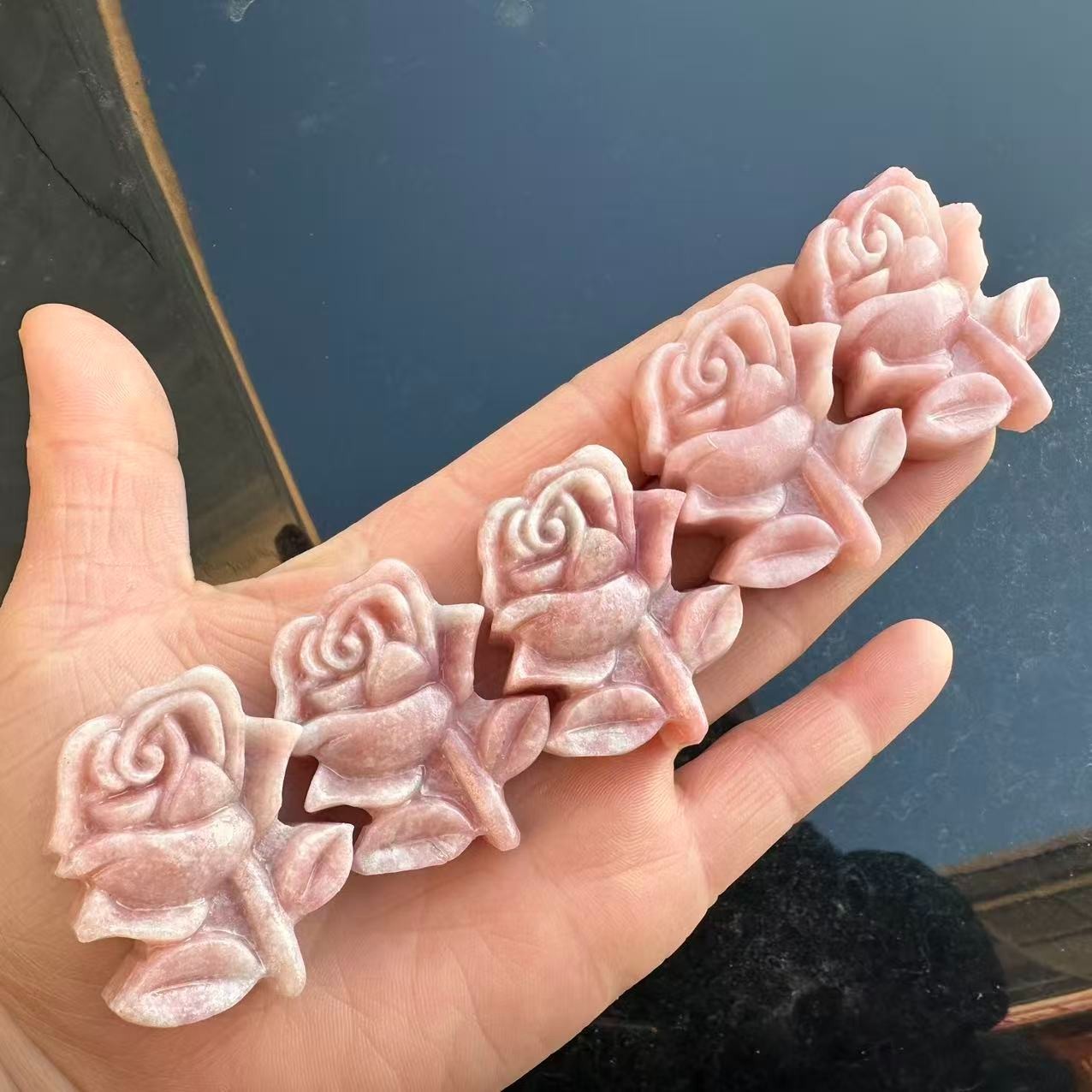 1pc Natural Pink opal Quartz hand-Carved flower skull Crystal Reiki healing gift
