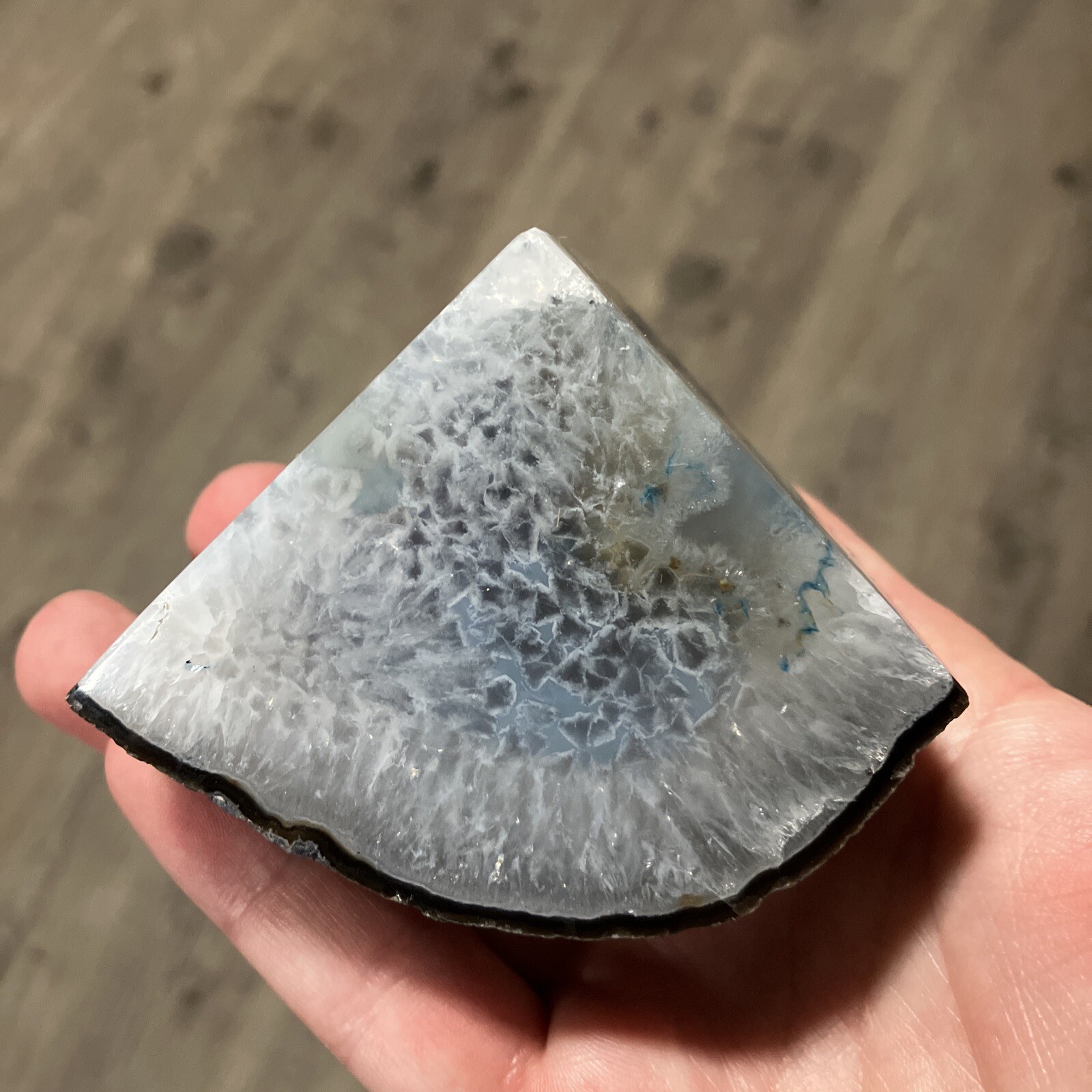 Gorgeous 1lb (15oz) Blue/Grey Cut 1/8 Polished Agate Bookend Paperweight Geode