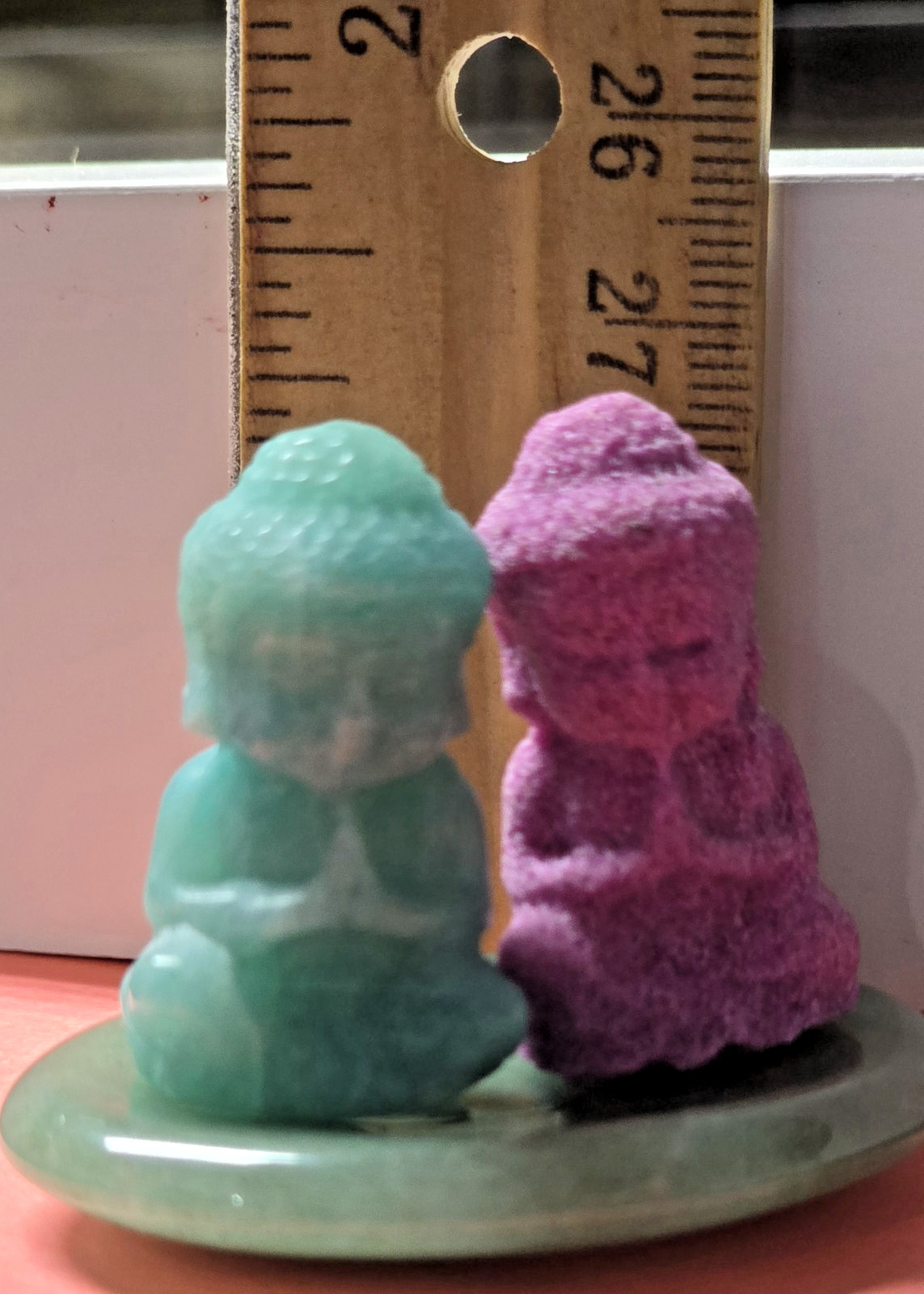 3 Pc Crystal Buddha Carving Set 1.5″ UV Reactive HoneyComb Ruby Green Aventurine