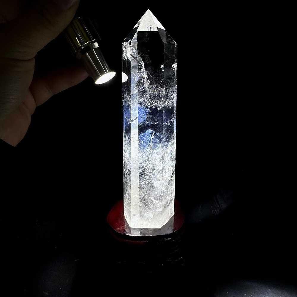 350g Natural White Quartz Obelisk Energy Crystal Point Wand Reiki Decor+Stand