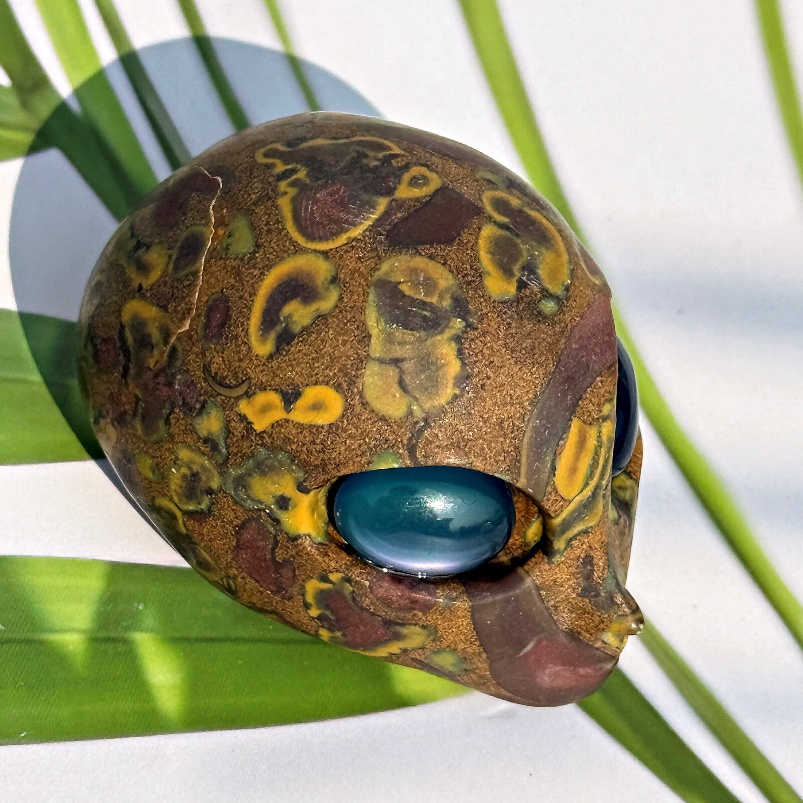 2″ Flower Jasper Alien Skull Crystal Carved Healing Gems Gothic Skull Figurine