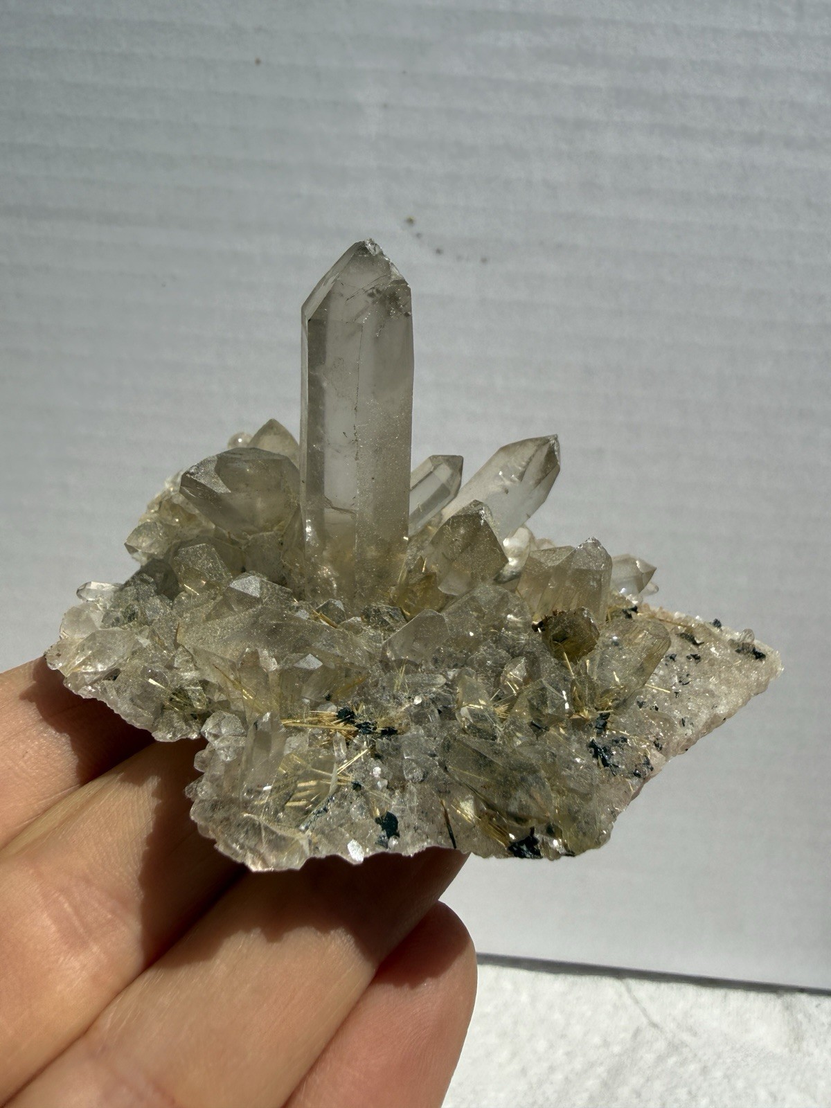 Rutilated Smoky Quartz Crystal Cluster Specimen – Golden Rutile Inclusions