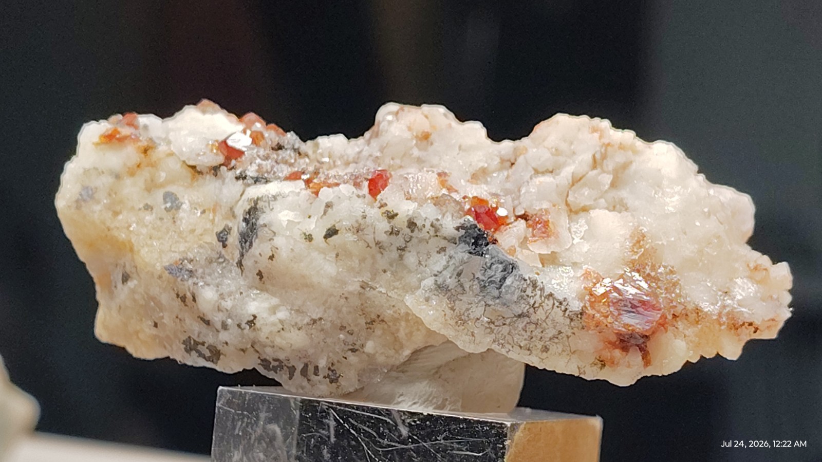 2.5″ Fluorescent HYALITE OPAL on SPESSARTINE GARNET & Feldspar – China