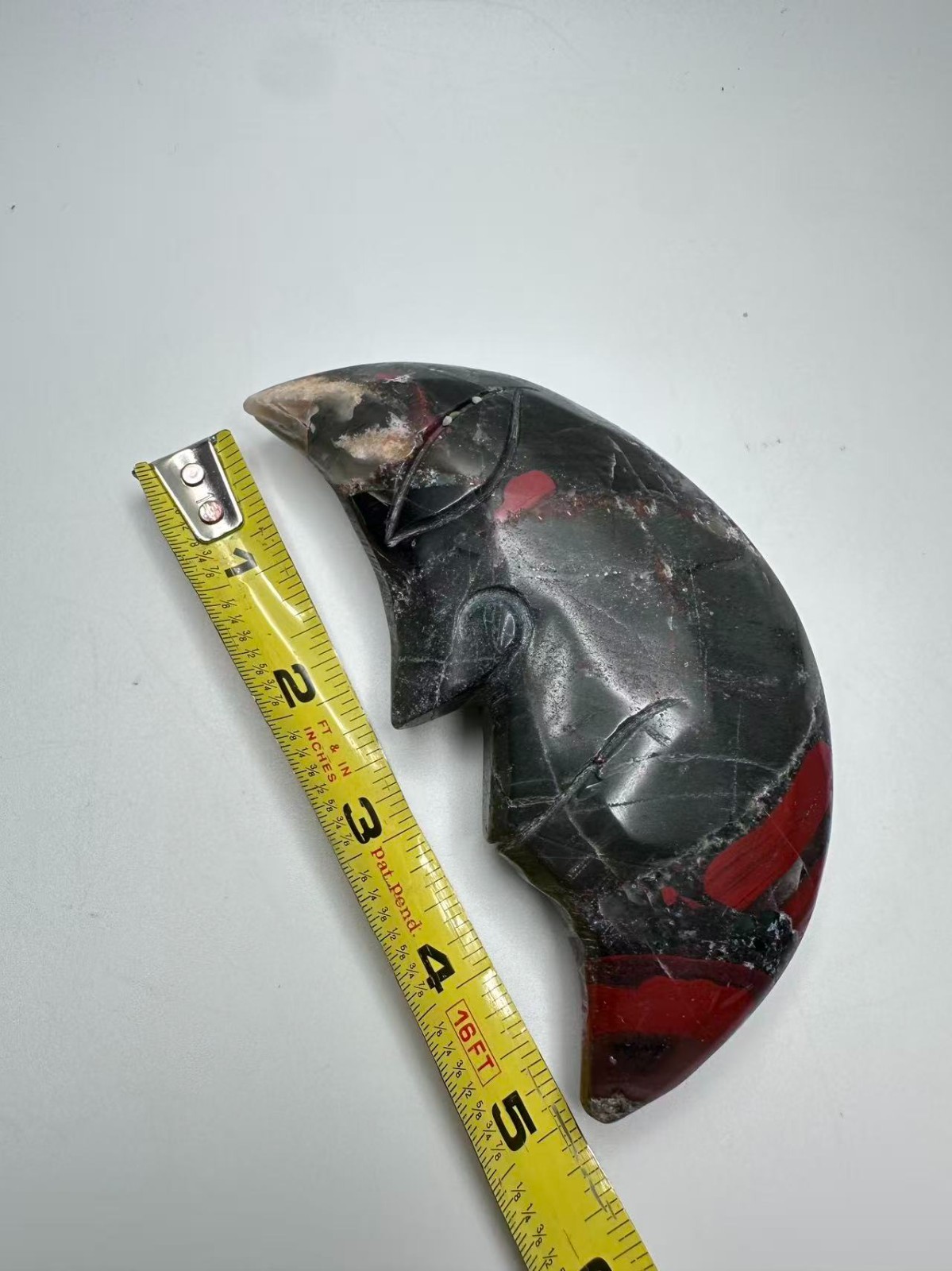 Large Natural Bloodstone Heliotrope Crystal Moon Face Carving 5″x2.75″ polished