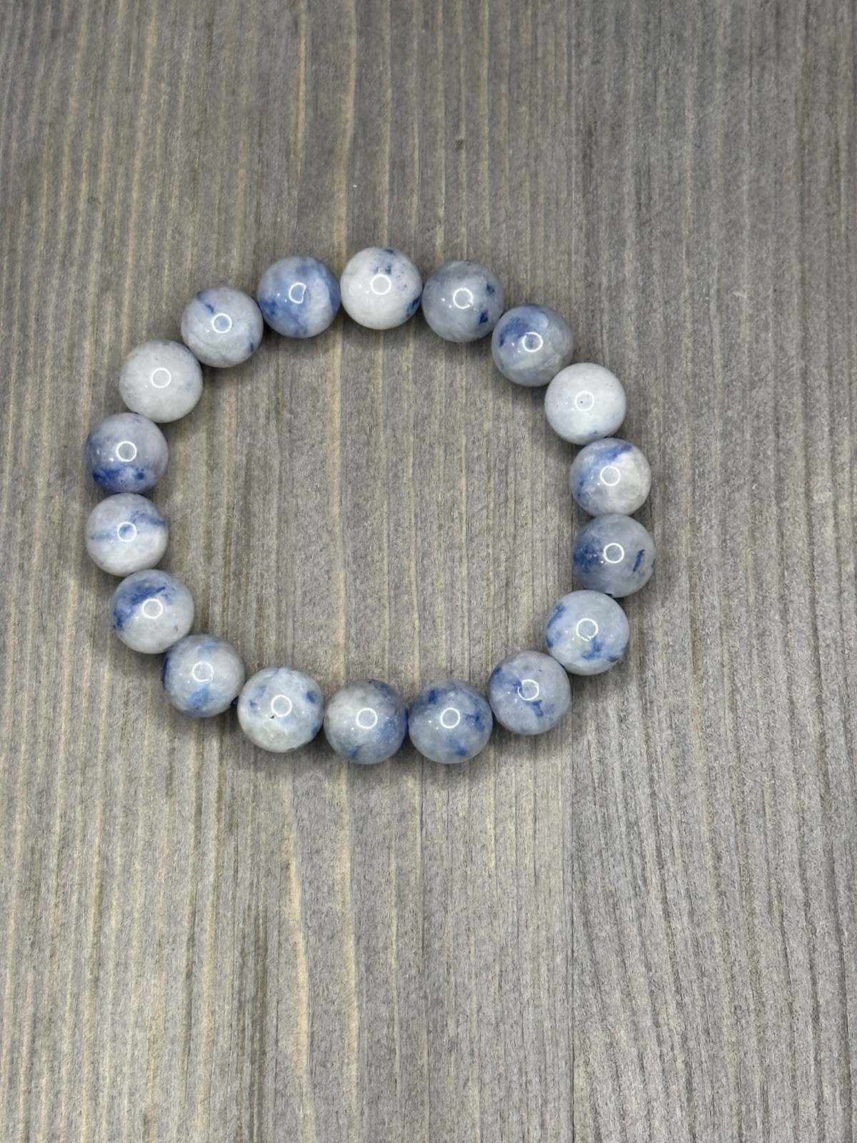 Natural Dumortierite in Quartz 8mm Stretch Bracelet Blue Inclusion Crystal Stone