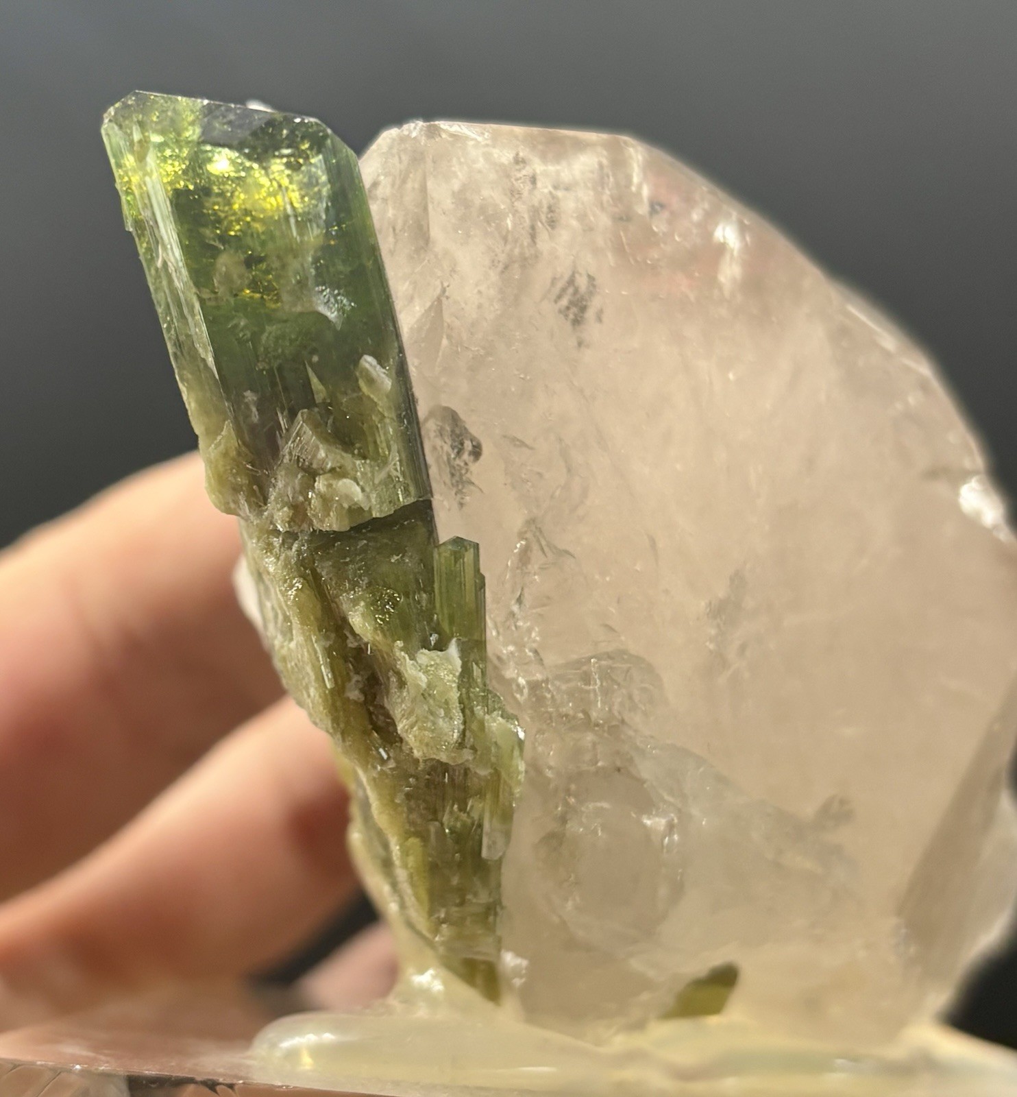 Verdelite Green Tourmaline Crystal Smoky Quartz Mineral Specimen Display Kunar