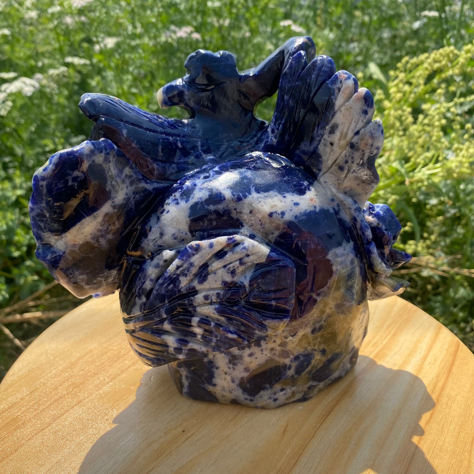 4.62LB Natural Blue Vein Stone Phoenix Carving, Home Decoration