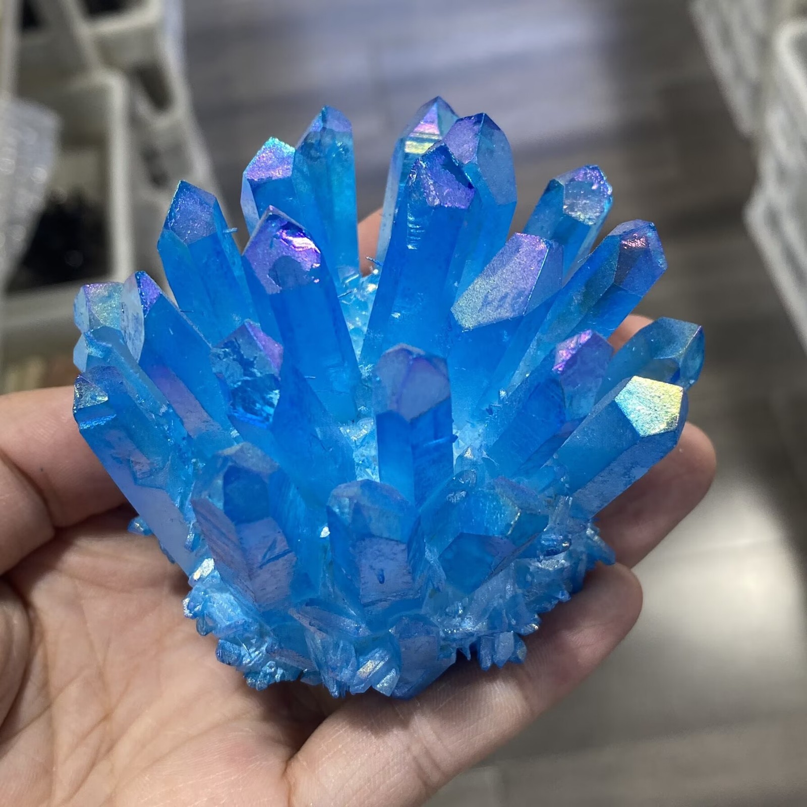 Electroplate blue Quartz Crystal Cluster Mineral Specimen Healing 300g+ 1pc