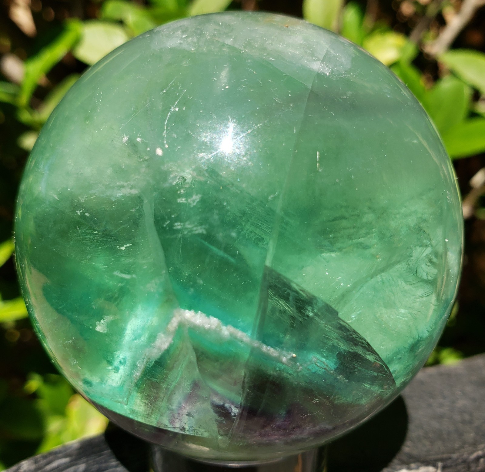 2.6″ Green and Purple Fluorite Quartz Crystal Sphere Ball Orb Rainbow UV, 488g