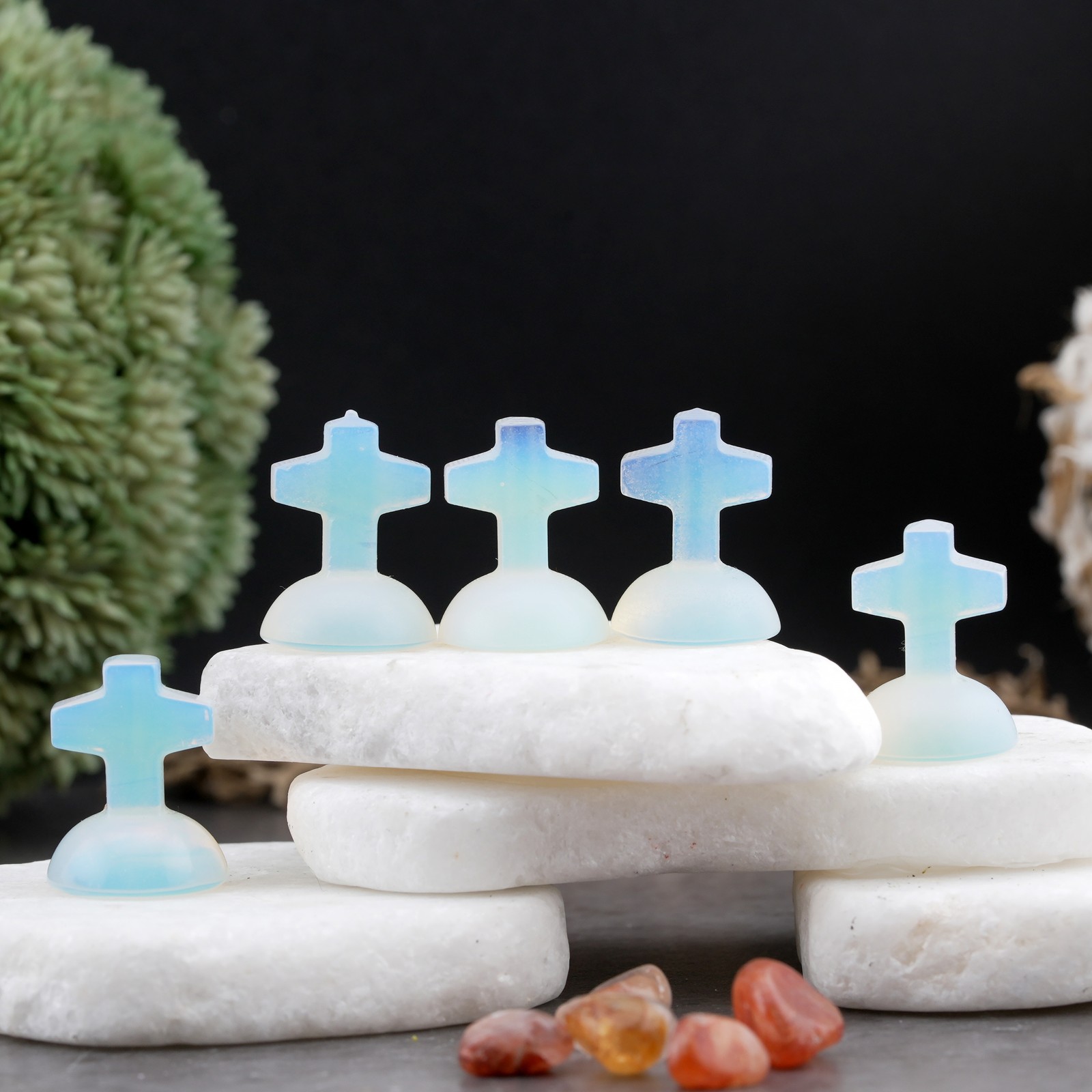 Opalite Mini Crystal Cross Carving Stone Faith Trinket Religious Stone Decor