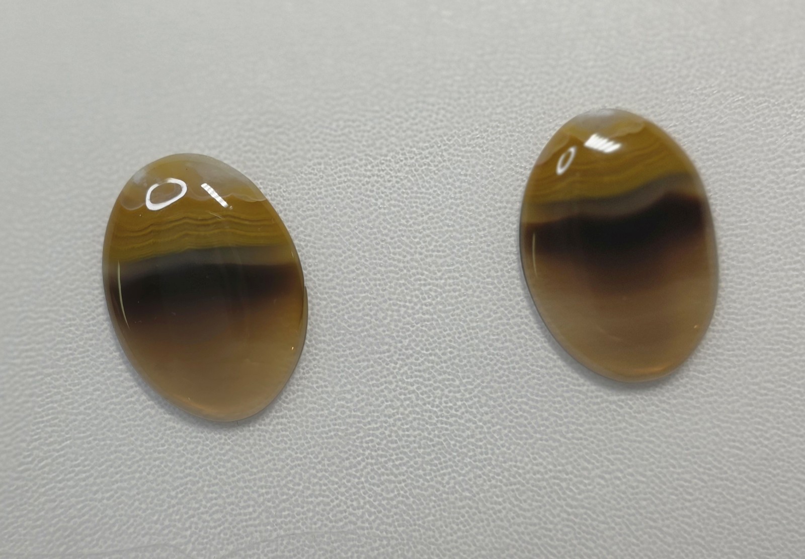 2 Kentucky Agate Translucent, Brown, Yellow banded Oval Cabochons #C-22