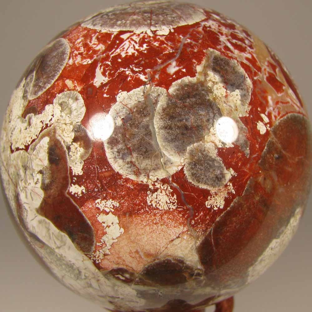 2.9″ MONEY AGATE Rhyolite Gemstone Sphere w/ Stand – Indonesia – 75mm – 1.2 lbs.