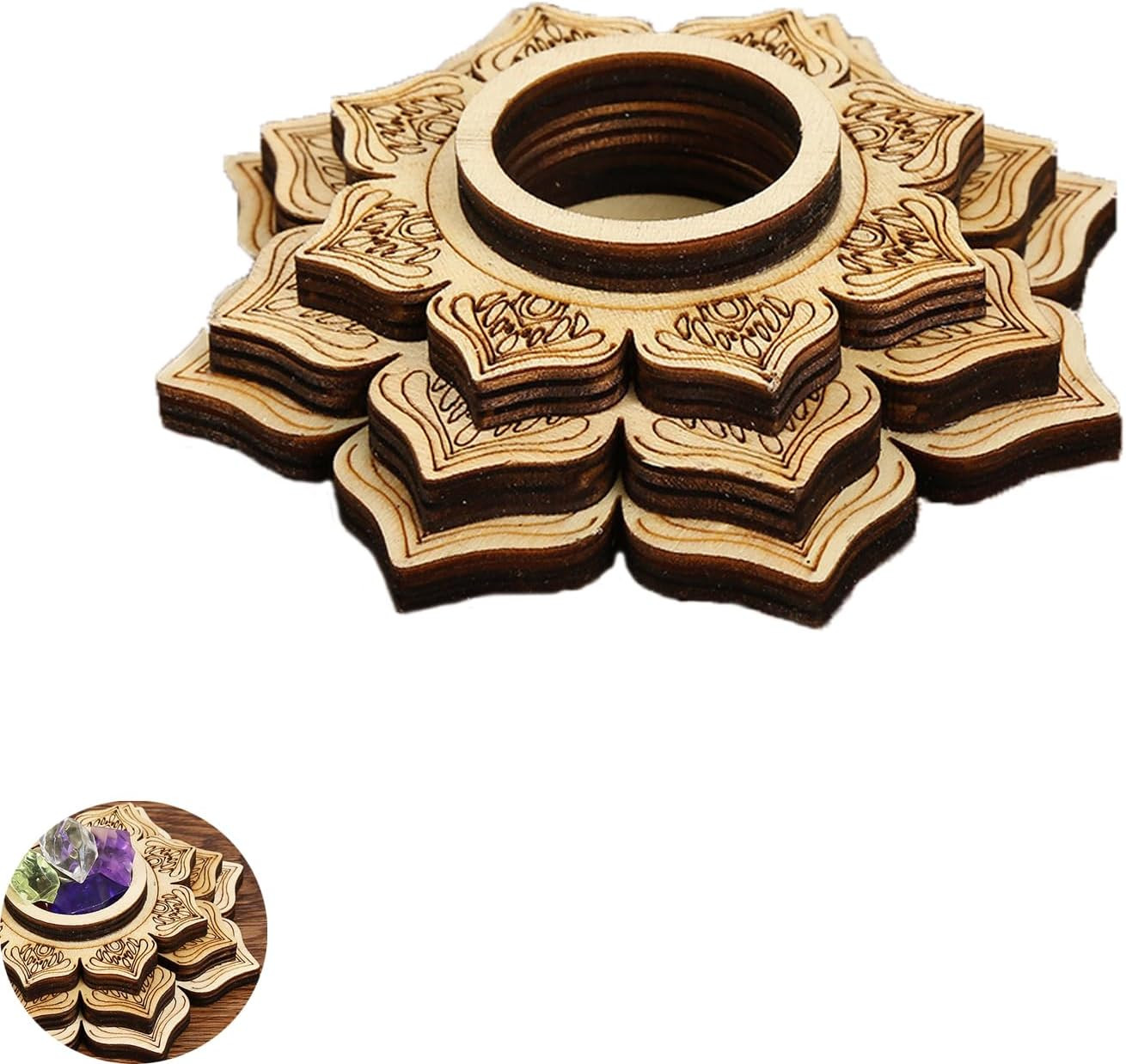 Wood Crystal Ball Holder Sphere Stand 4” Wooden Lotus Healing Spheres Display T