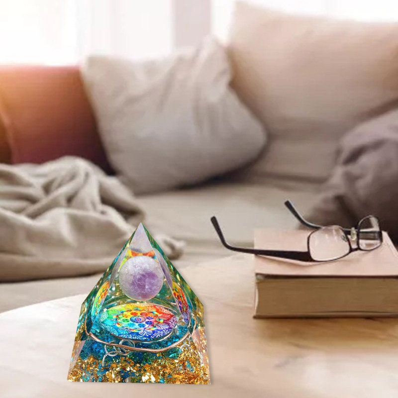 Hot Amethyst Crystal Sphere Orgonite Pyramid Obsidian Chakra Energy Orgone Stone