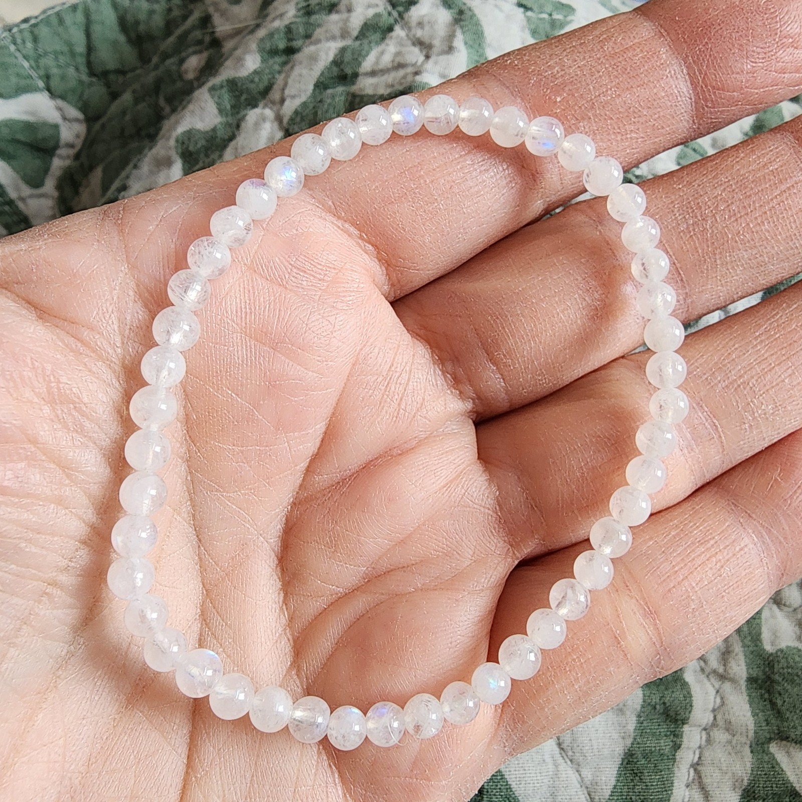 Natural 4mm Blue Moonstone Stretch Bracelet Crystal Beads w Clasp