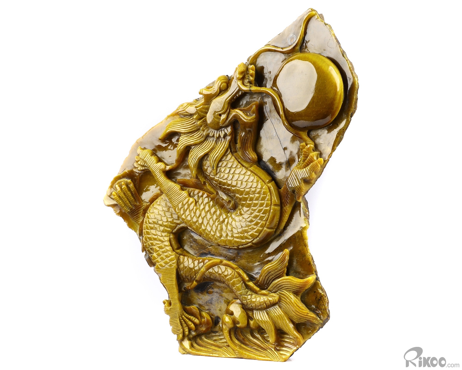 AMAZING FLASH Giant 9.4″ Gold Tiger Eye Carved Crystal Dragon Sculpture