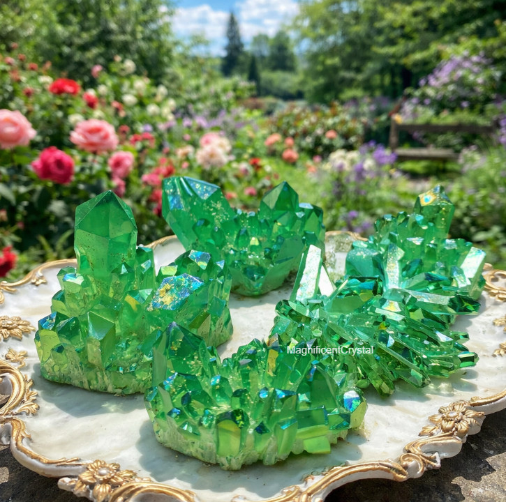 Green Electroplated Crystal Cluster Natural Raw Stone Healing Spiritual Home Dec