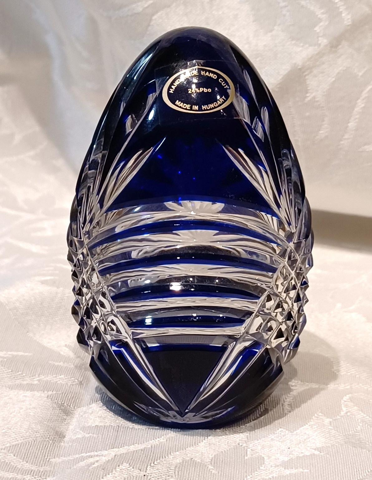 Hand Made Hand Cut Crystal Blue egg, 4.25 in Made in Hungary