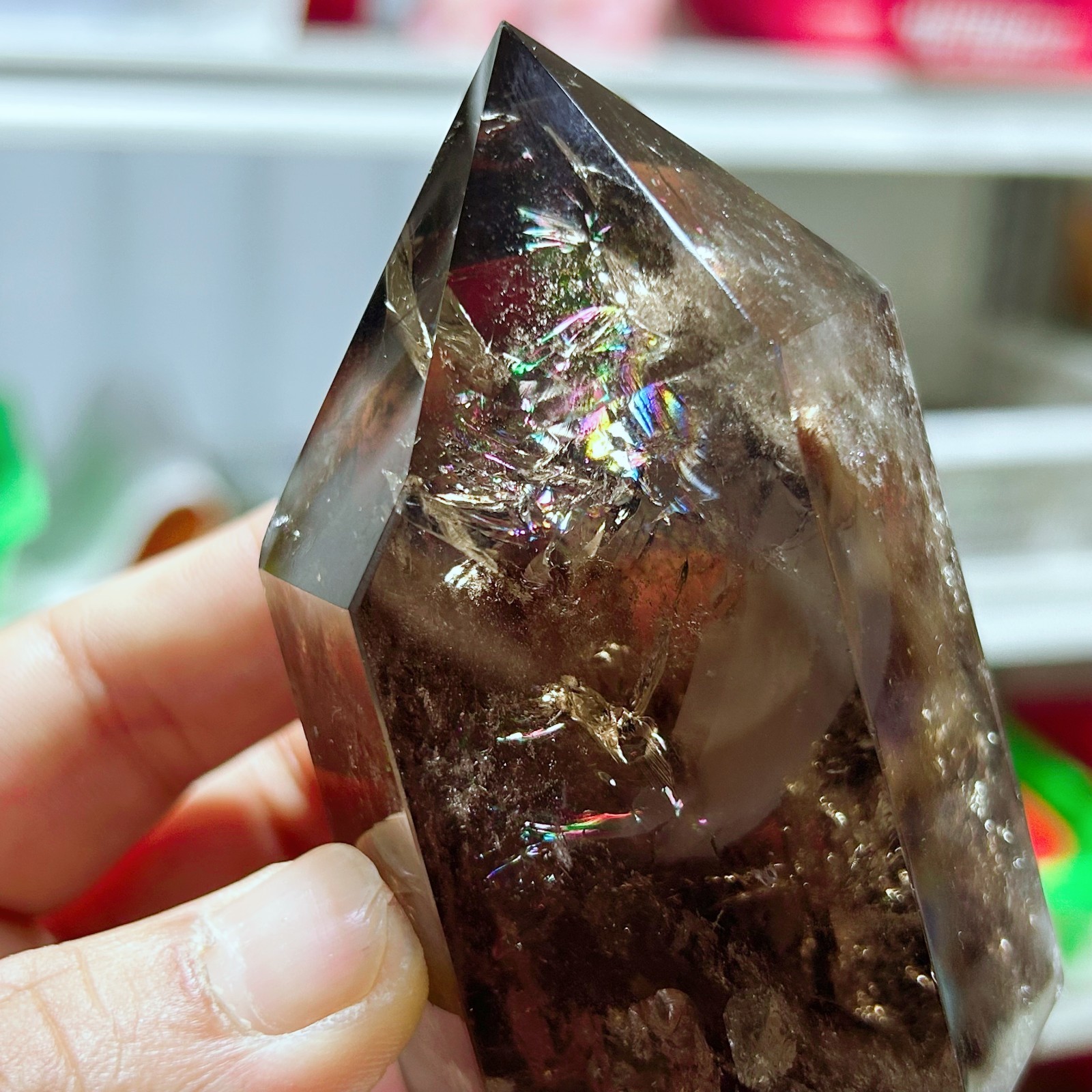 0.77LB Natural Smoky Quartz Obelisk Crystal Double Point Healing G7725