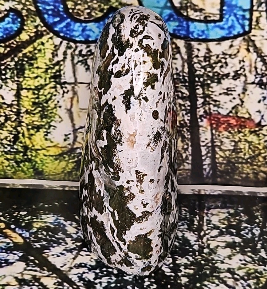 Moss Agate Free Form Crystal Rock Mineral 17.32oz Green, White, Brown, Druzy