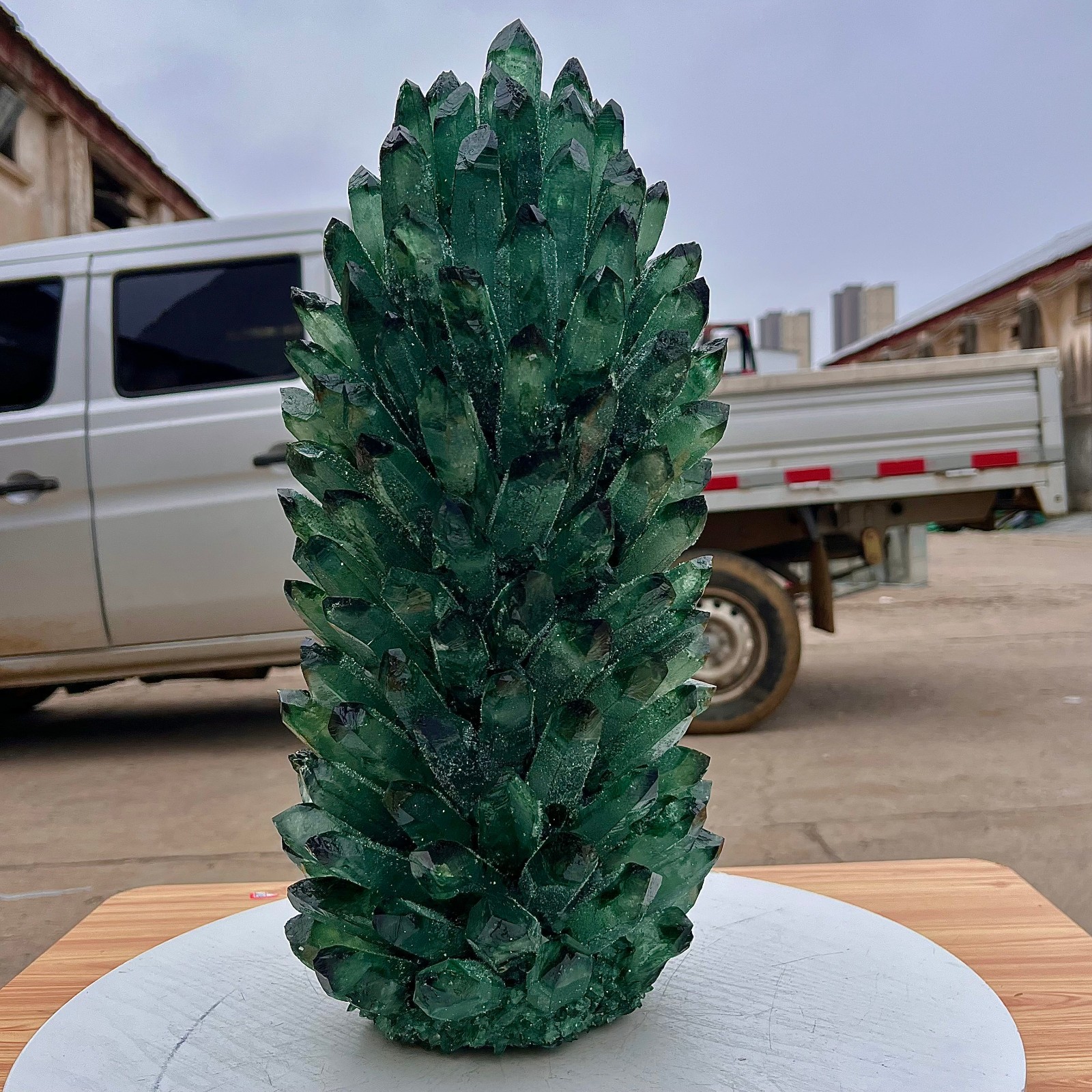 24.86LB Green crystal cluster column sample crystal flower home decor