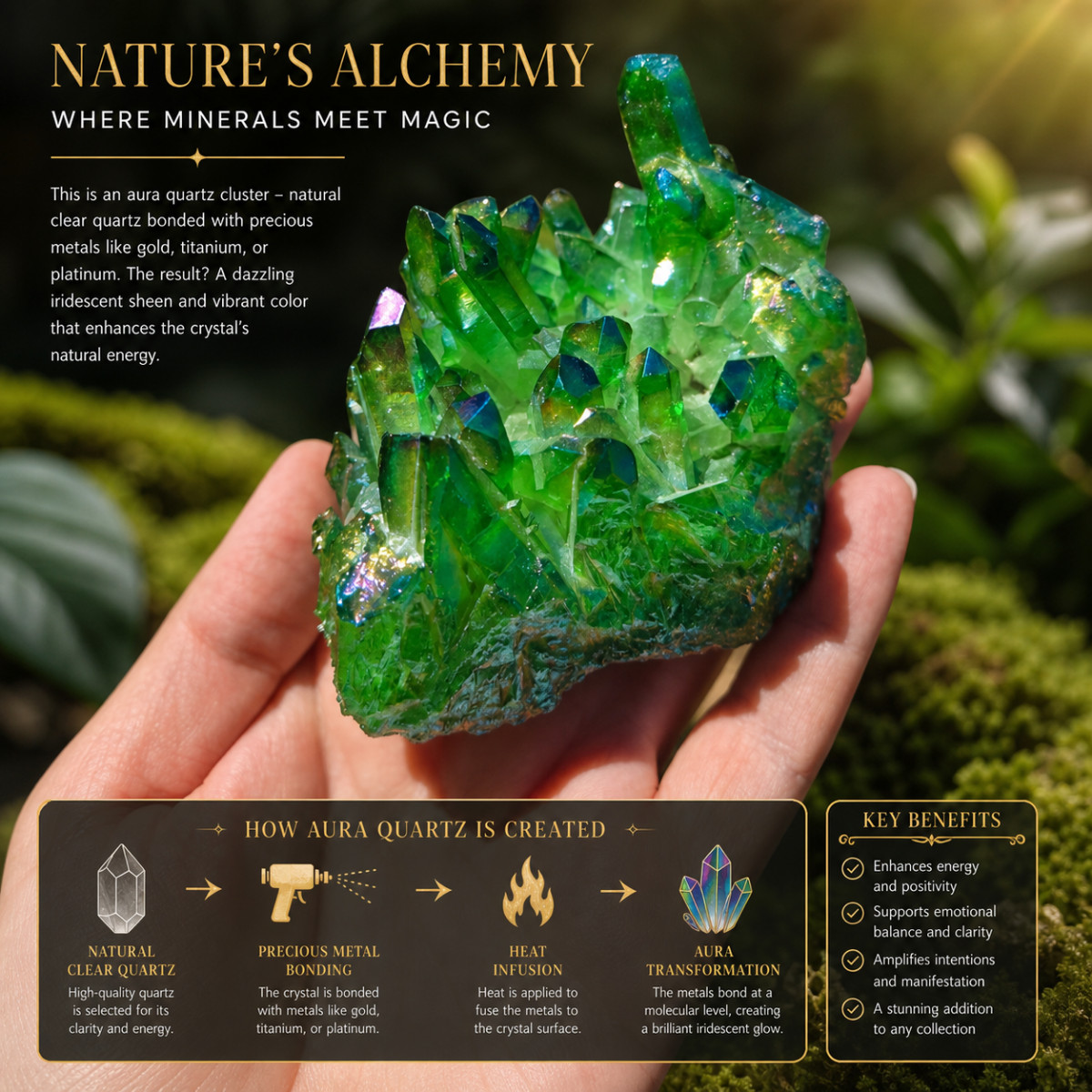 Green Angel Aura Quartz Crystal Cluster 90g+ Titanium Geode Chunk Healing