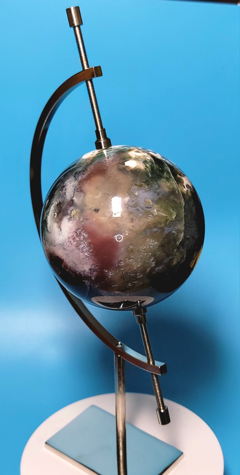 1.6 Lb Natural Aquatic Plants Agate Crystal Sphere with Aluminum Display Stand