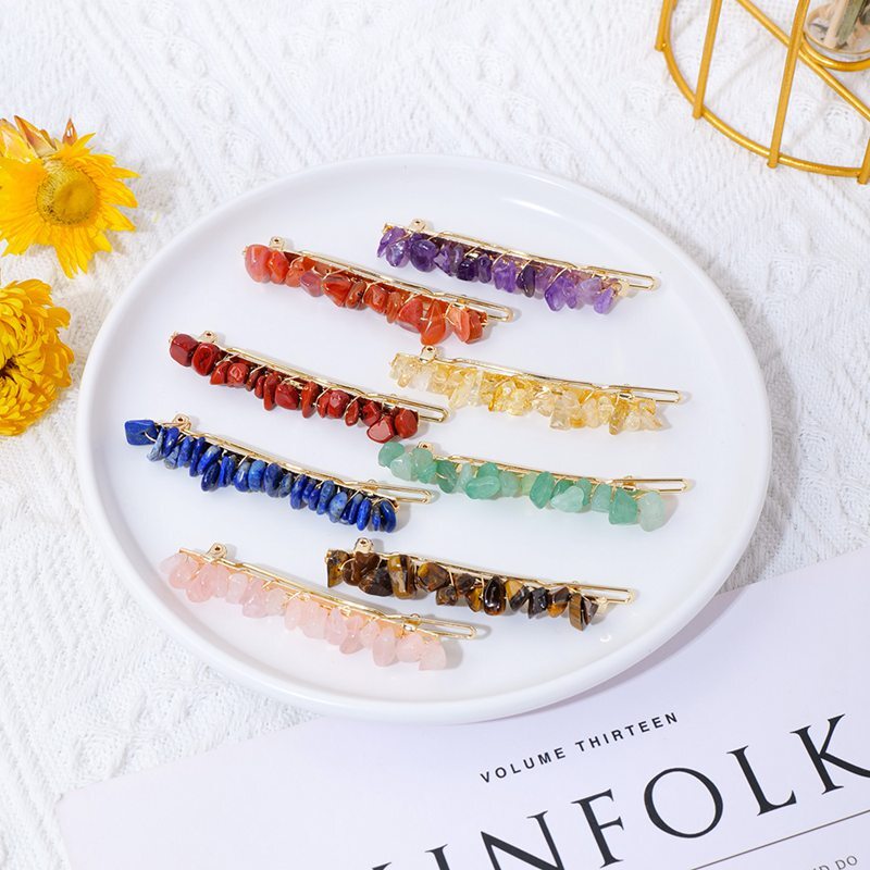 Natural Quartz Braided Hair Clip Crystal Crushed Stone Bobby Pins Headwear Decor