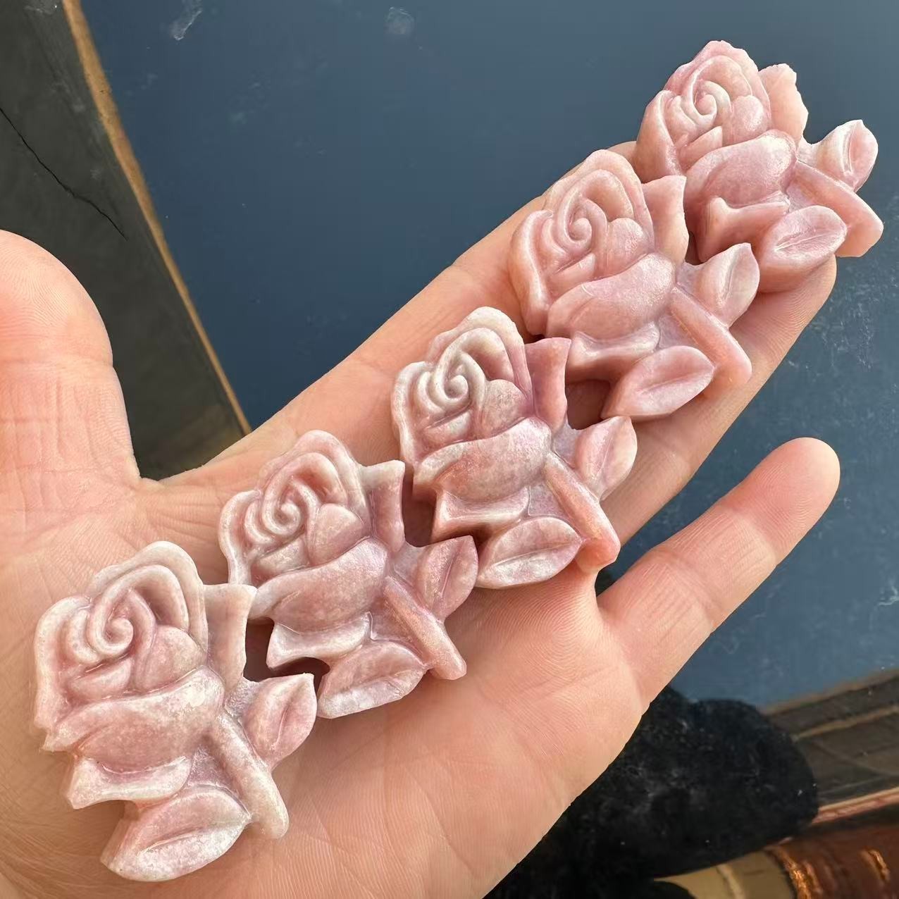 1pc Natural Pink opal Quartz hand-Carved flower skull Crystal Reiki healing gift