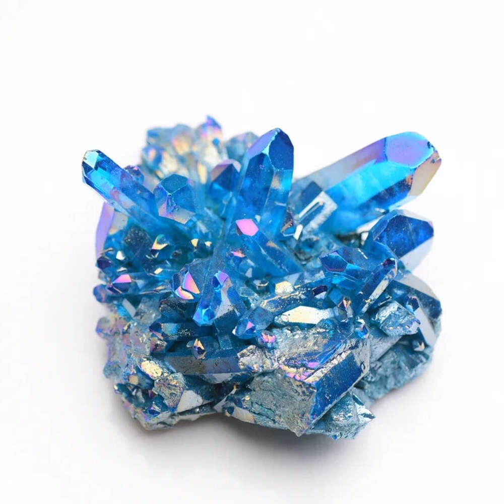 Sky Blue Quartz Natural Stones Electroplating Titanium Crystal Cluster Stone Spe