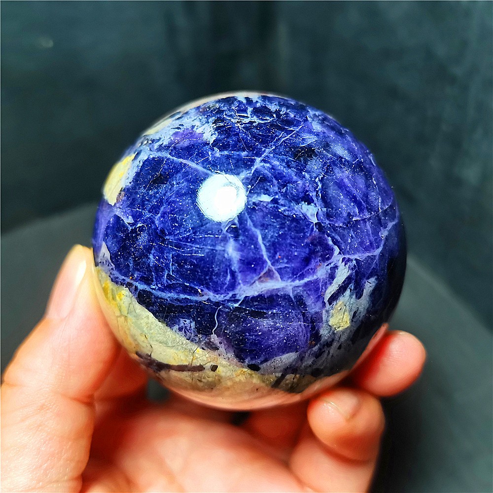 TOP 380.6g Natural Purple Lilac Snowflake Fluorite Quartz Crystal Sphere WD2259